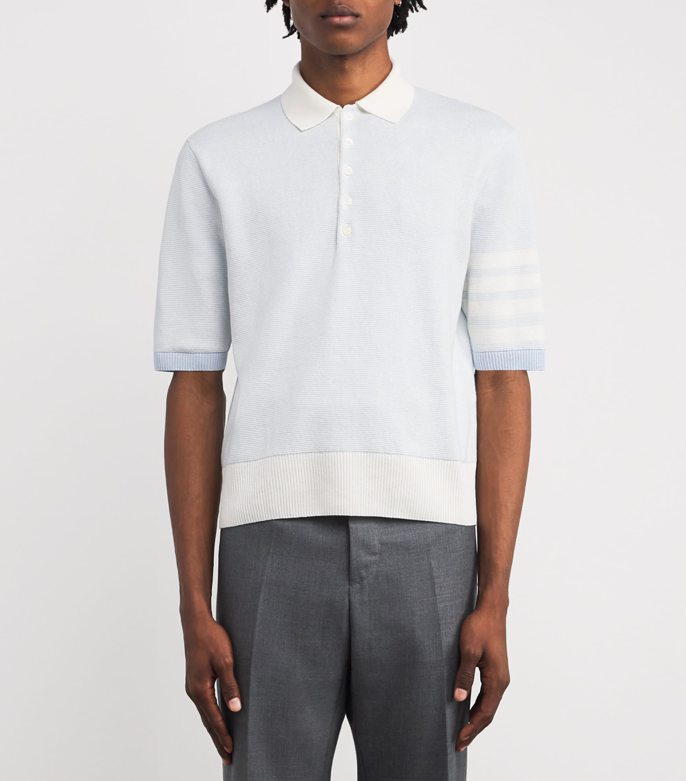 Linen-Cotton 4-Stripe Polo Shirt LIGHT BLUE Image 3