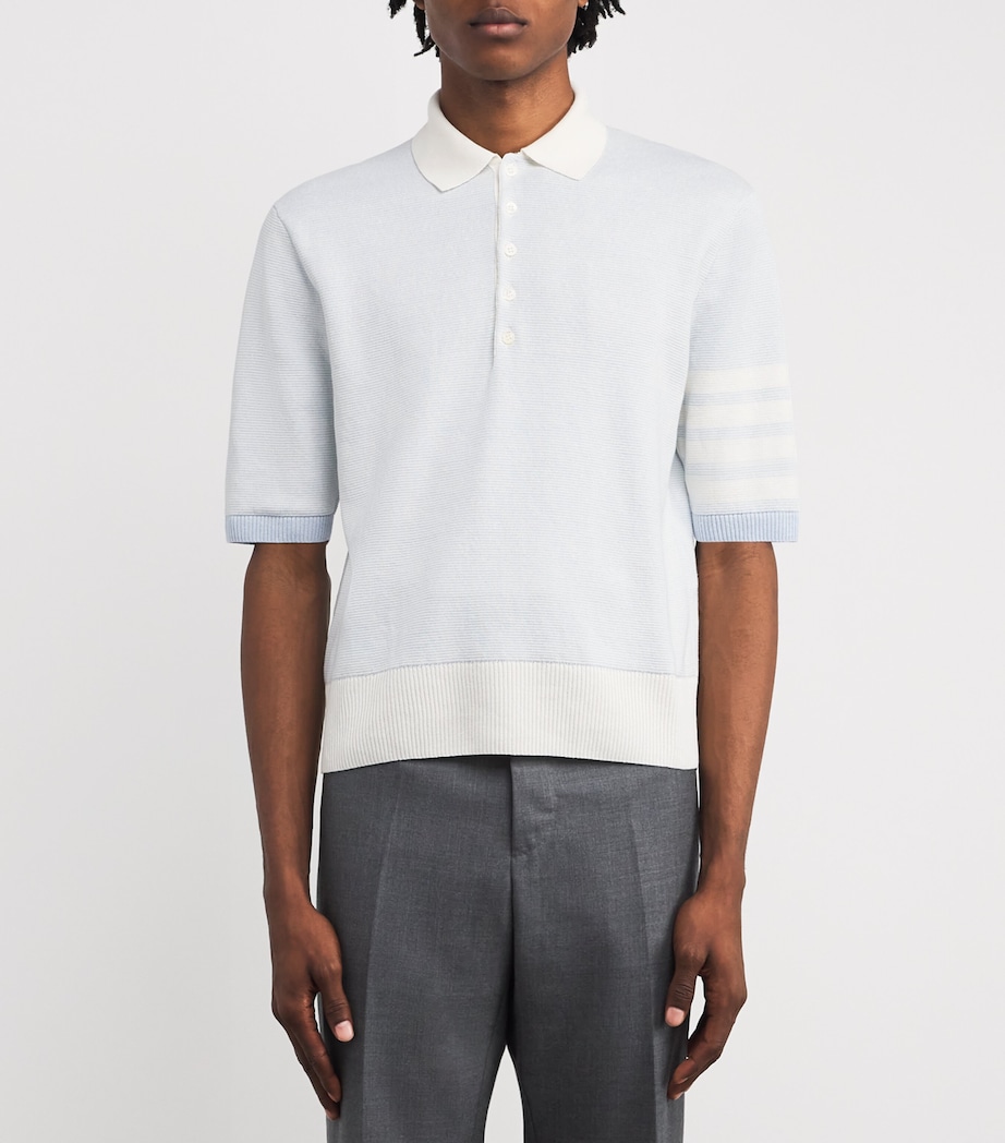 Linen-Cotton 4-Stripe Polo Shirt LIGHT BLUE Image 3