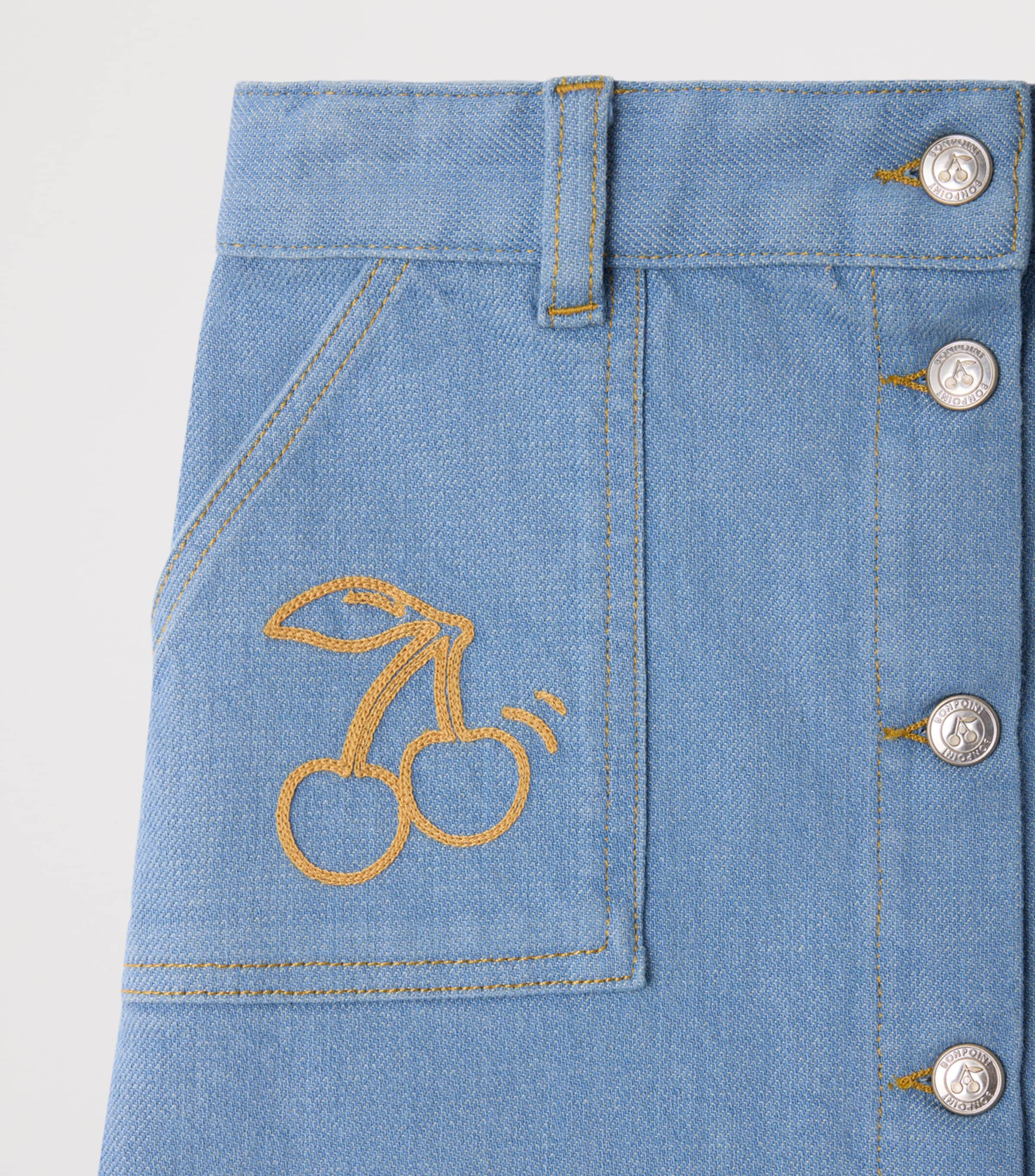 Bonpoint Embroidered Denim Skirt (4-8 Years) Bleu Gris Image 3
