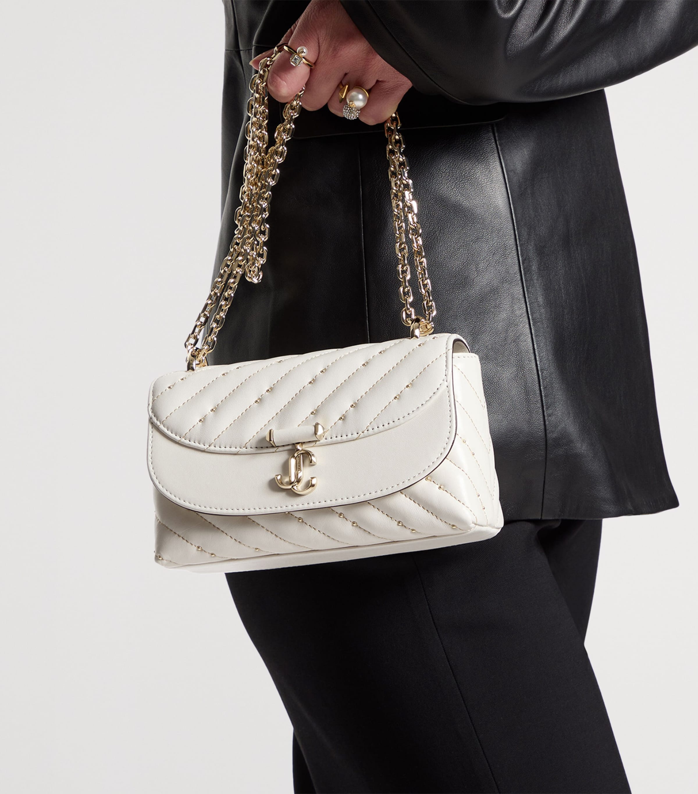 Jimmy Choo Curve Small Biker Leather Quilted Cross-Body Bag Latte/shiny Gold Image 2