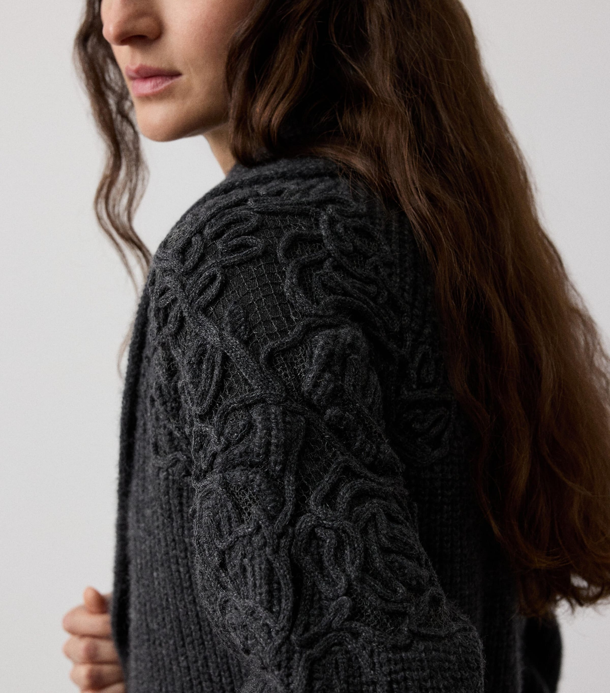 Cashmere Embroidered Cardigan MEDIUM GREY MELANGE Image 5