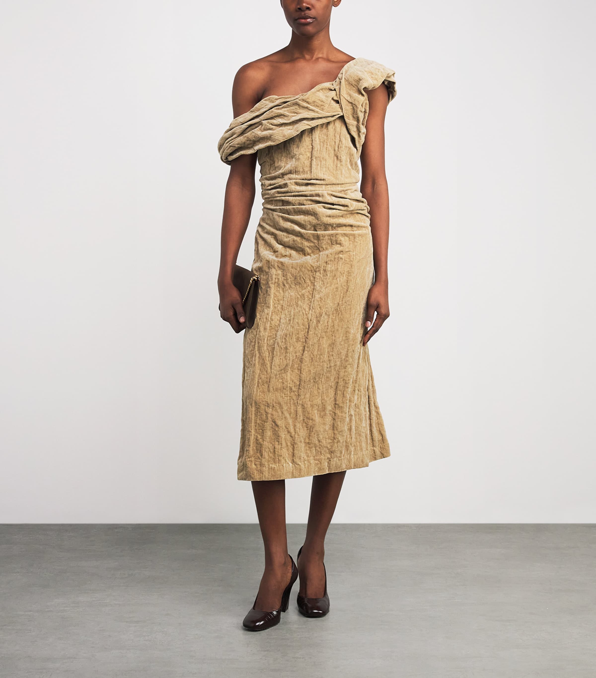 Cotton Velvet Twisted Midi Dress 227 GOLDEN BROWN Image 2