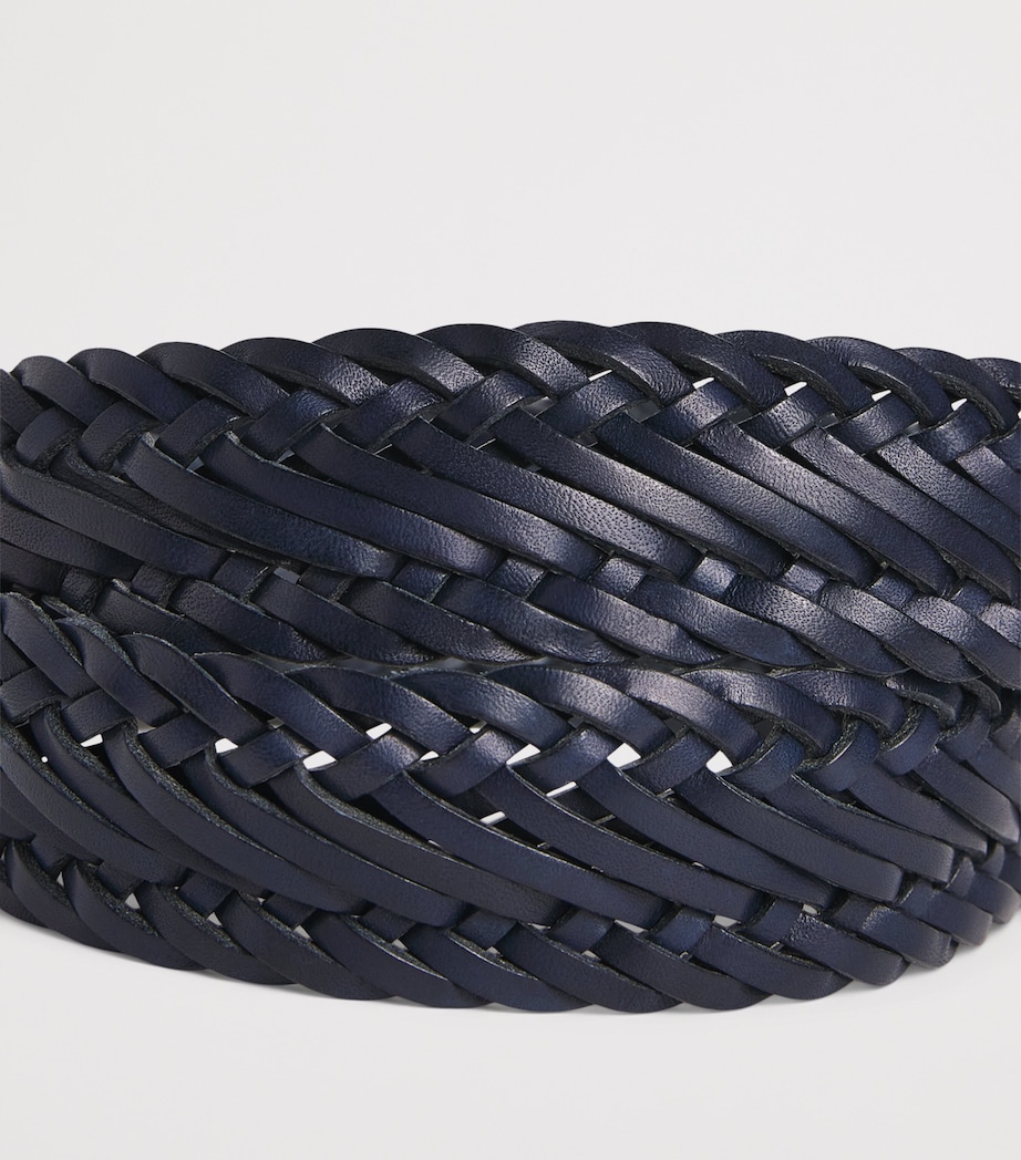 Ralph Lauren Purple Label Leather Braided Belt Clssic Chairman Navy Image 5