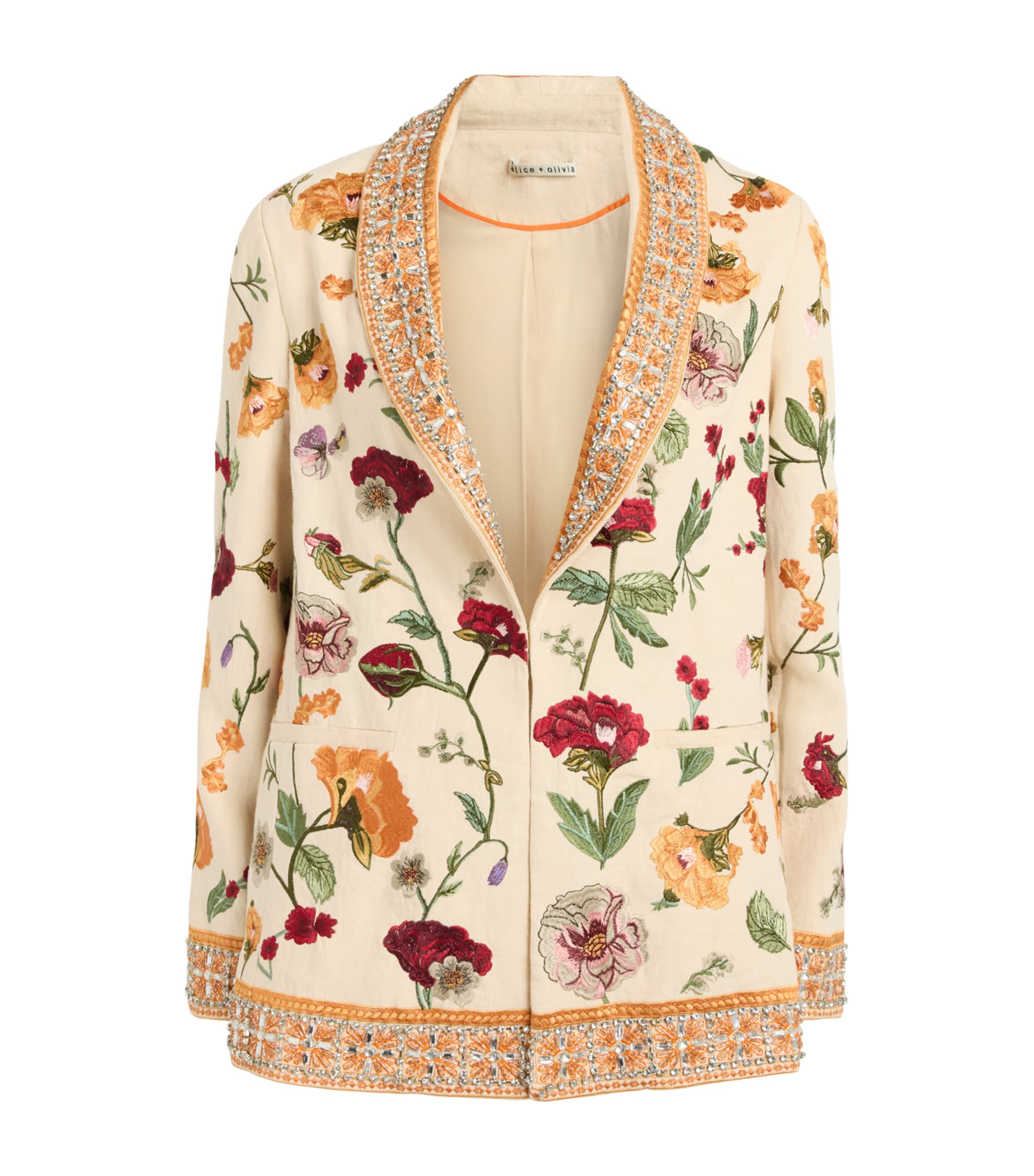 Alice+Olivia Womens Linen Embellished Ivan Blazer Oatmeal Melange/mlti Image 1