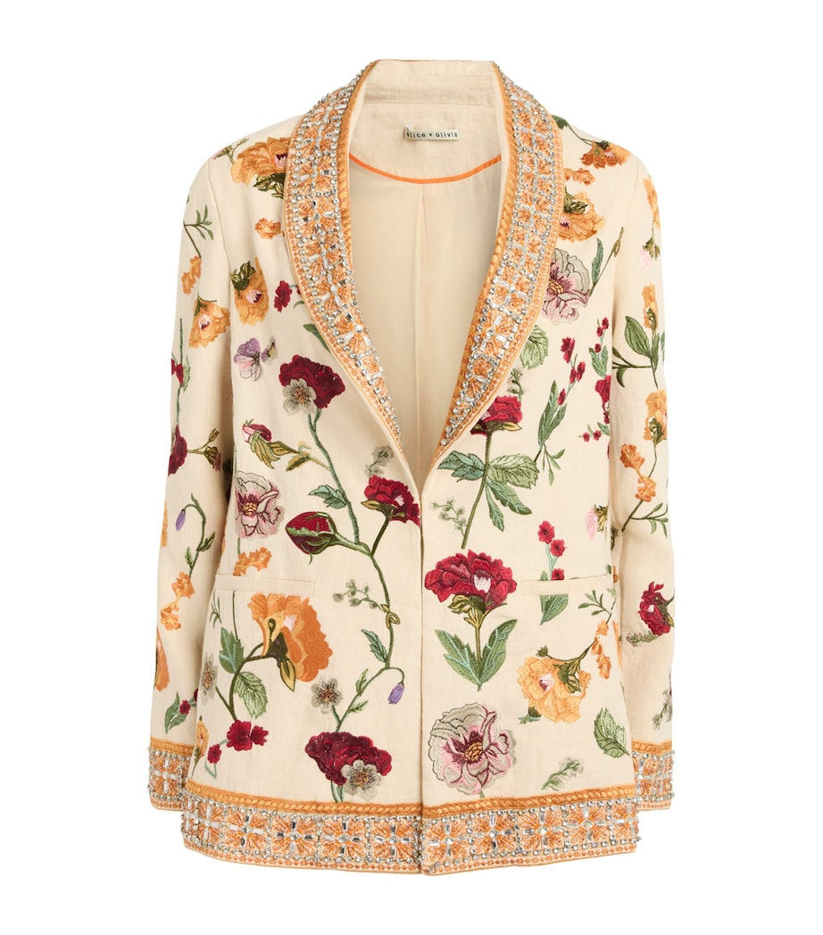 Alice+Olivia Womens Linen Embellished Ivan Blazer Oatmeal Melange/mlti Image 1