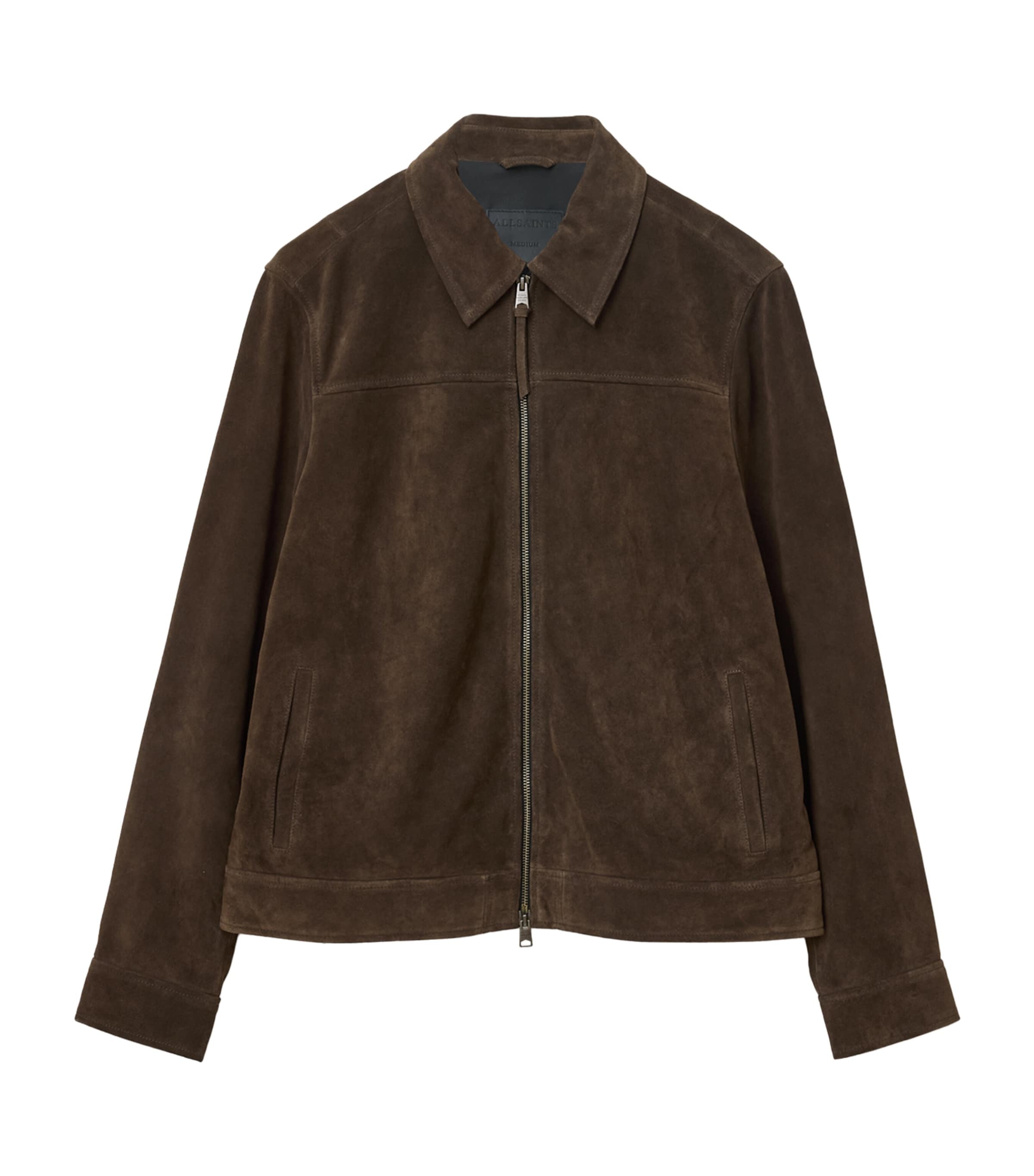 Allsaints Mens Cocoa Brown Rhone Collared Suede Jacket In Brown