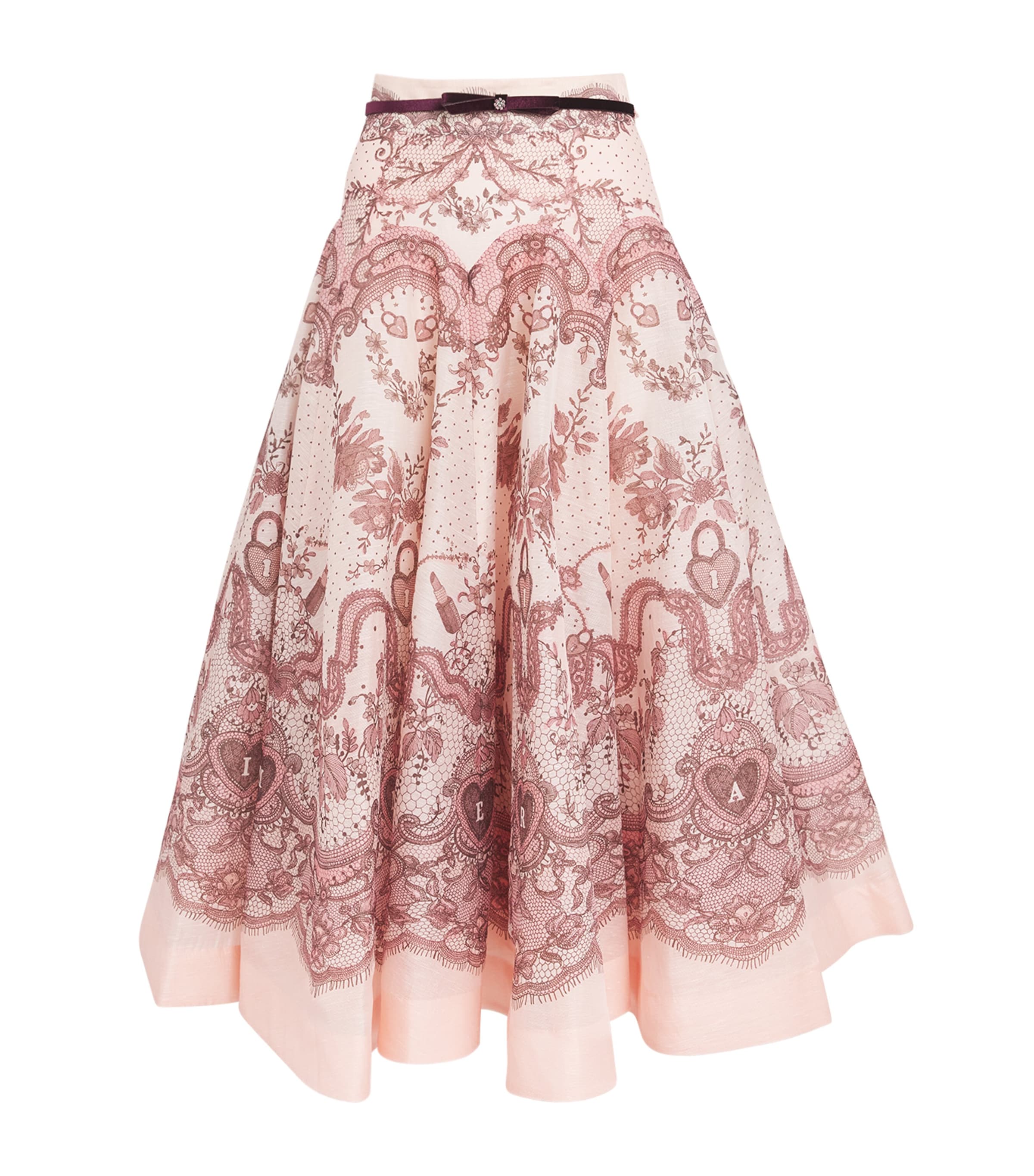 Shop Zimmermann Linen-silk Printed Midi Skirt In Pink