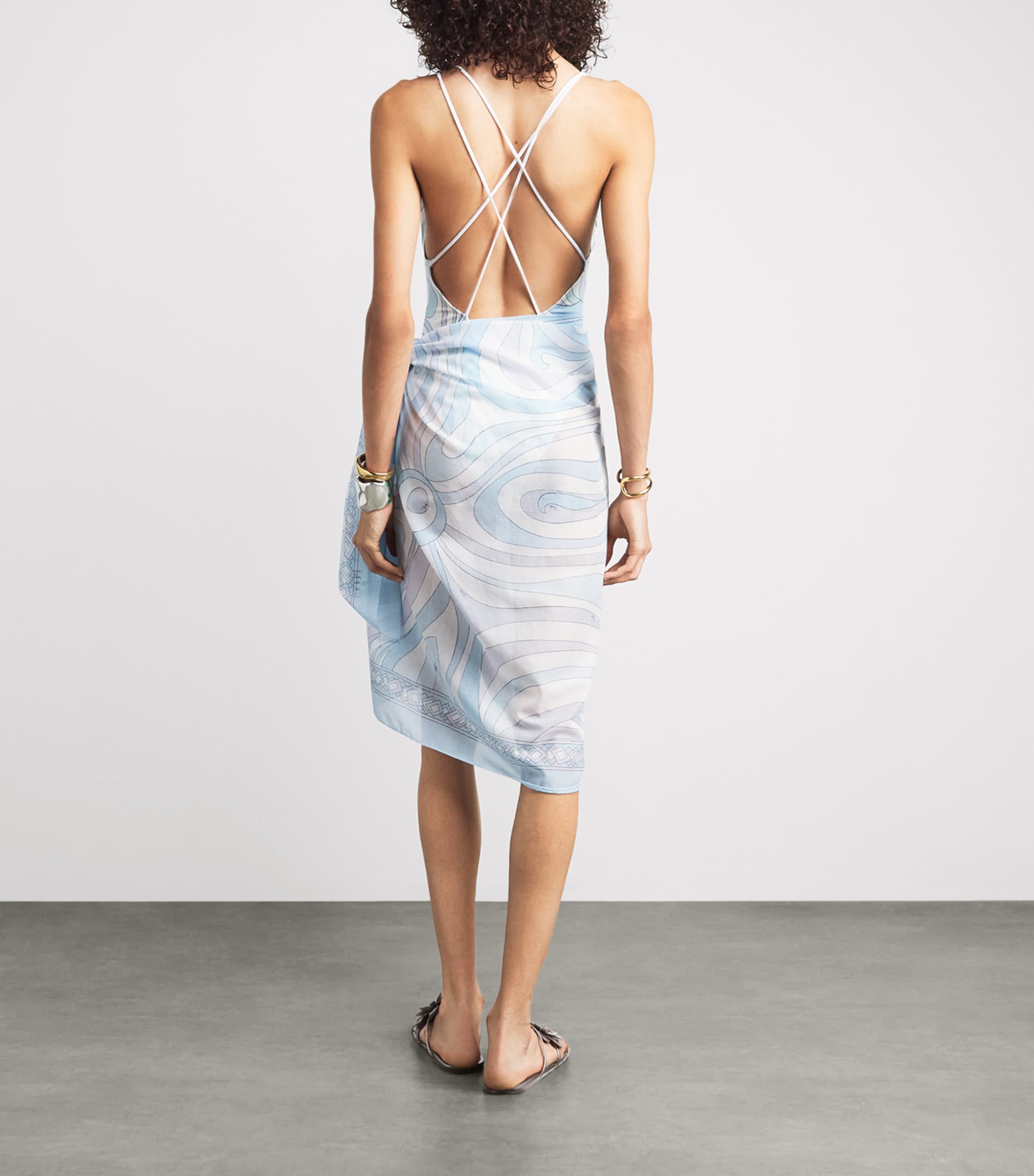 PUCCI Womens Cotton Marmo Print Sarong Light Blue Image 3