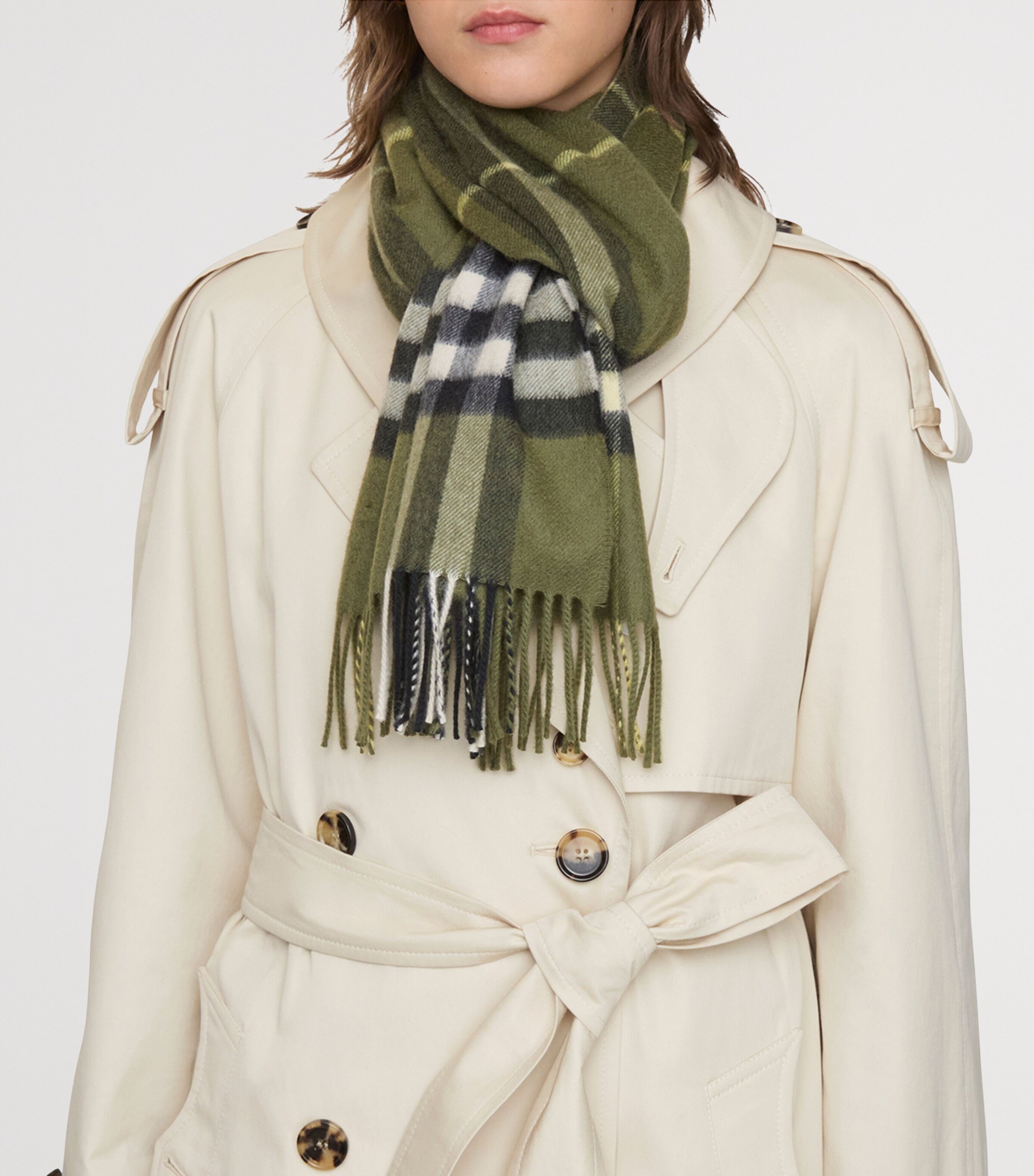 Burberry Cashmere Check Scarf Pea Green Image 8