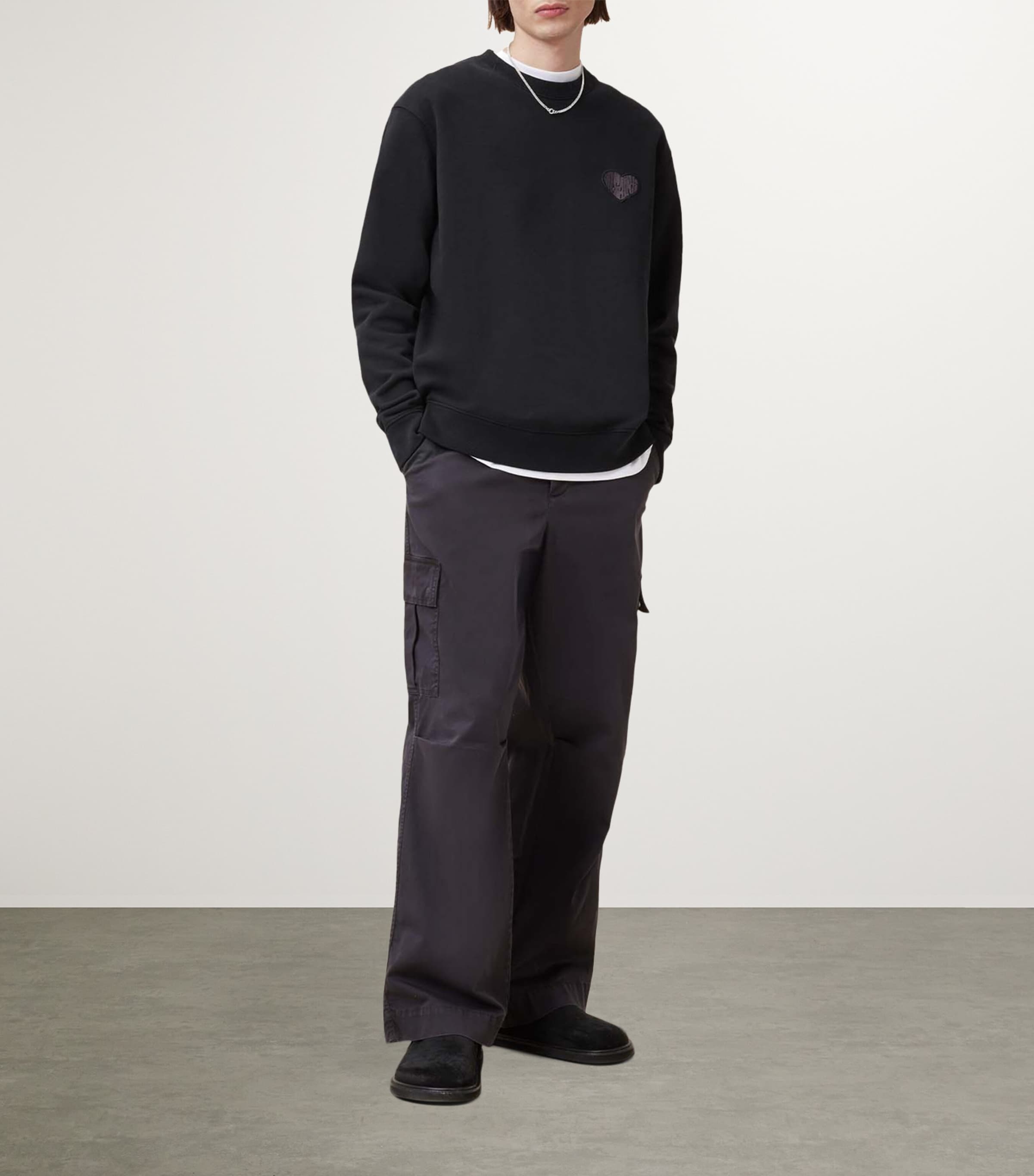AllSaints Mens Organic Cotton Lover Sweatshirt Washed Black Image 3