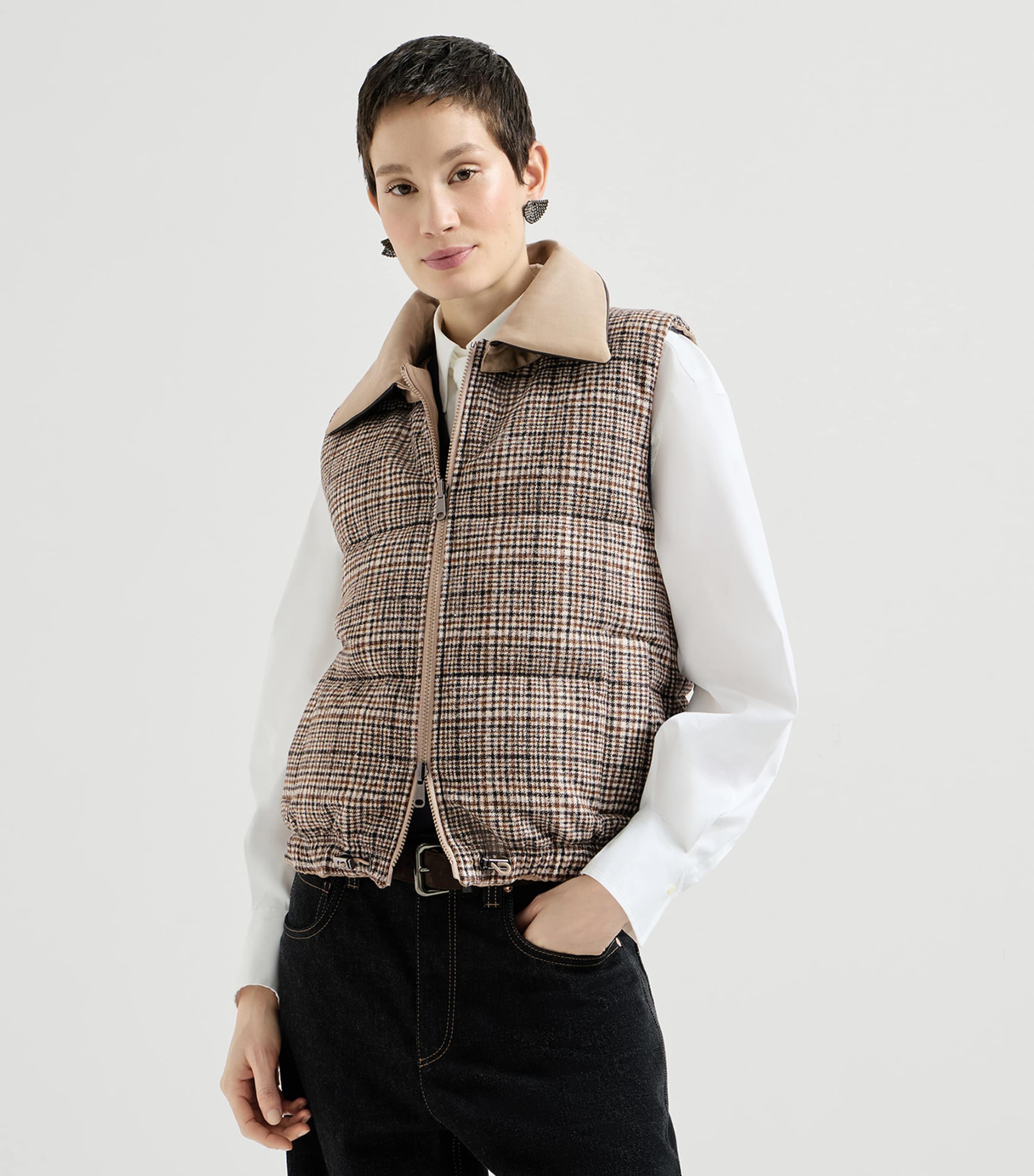 Brunello Cucinelli Womens Cotton-Linen Reversible Gilet Tobacco Image 4
