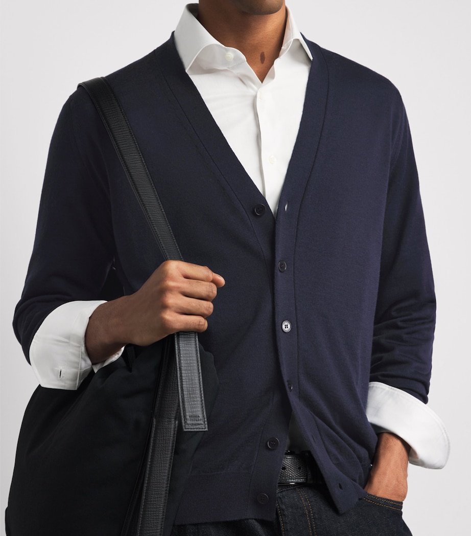 John Smedley Mens Extra Fine Merino Cardigan Midnight Image 3