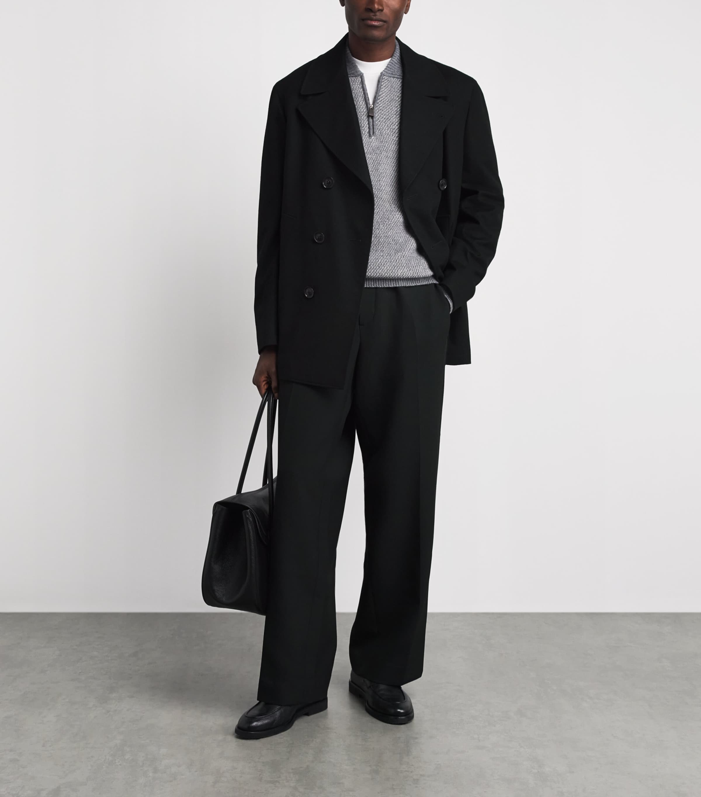 Canali Mens Wool-Cashmere Pea Coat Black Image 2