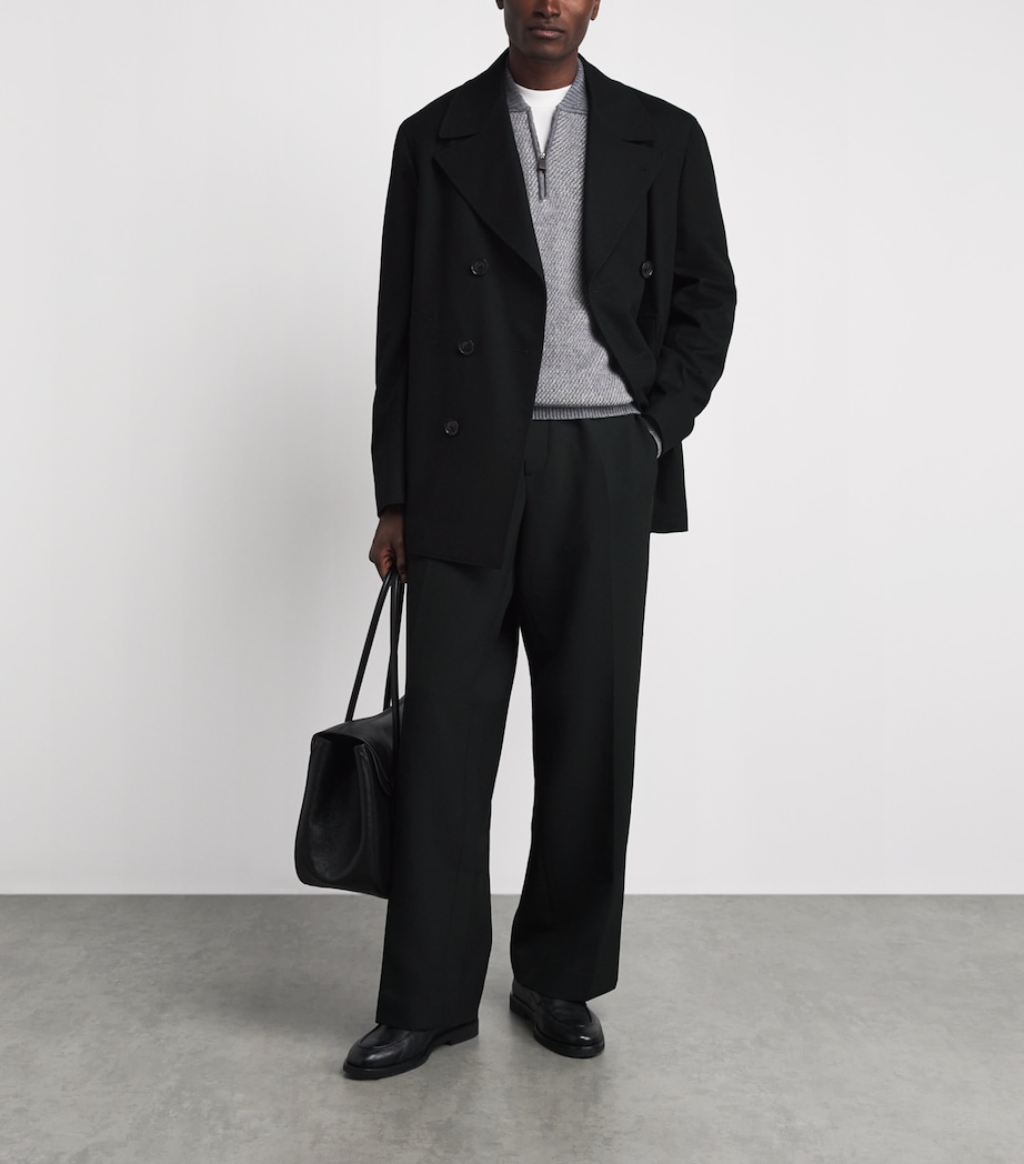 Canali Mens Wool-Cashmere Pea Coat Black Image 2