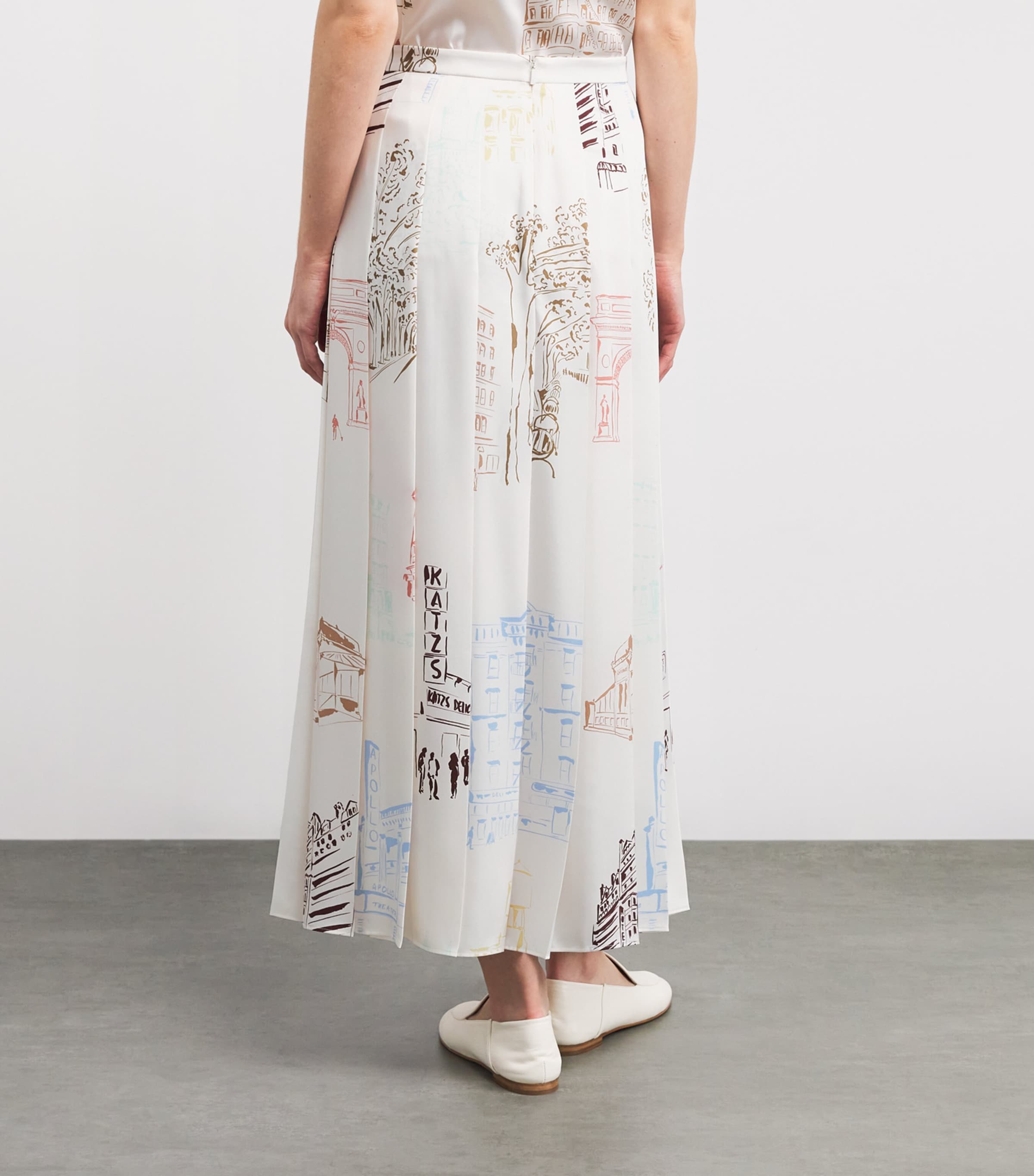 Lafayette 148 Womens Printed Pleated Midi Skirt Cloud Multi Image 4