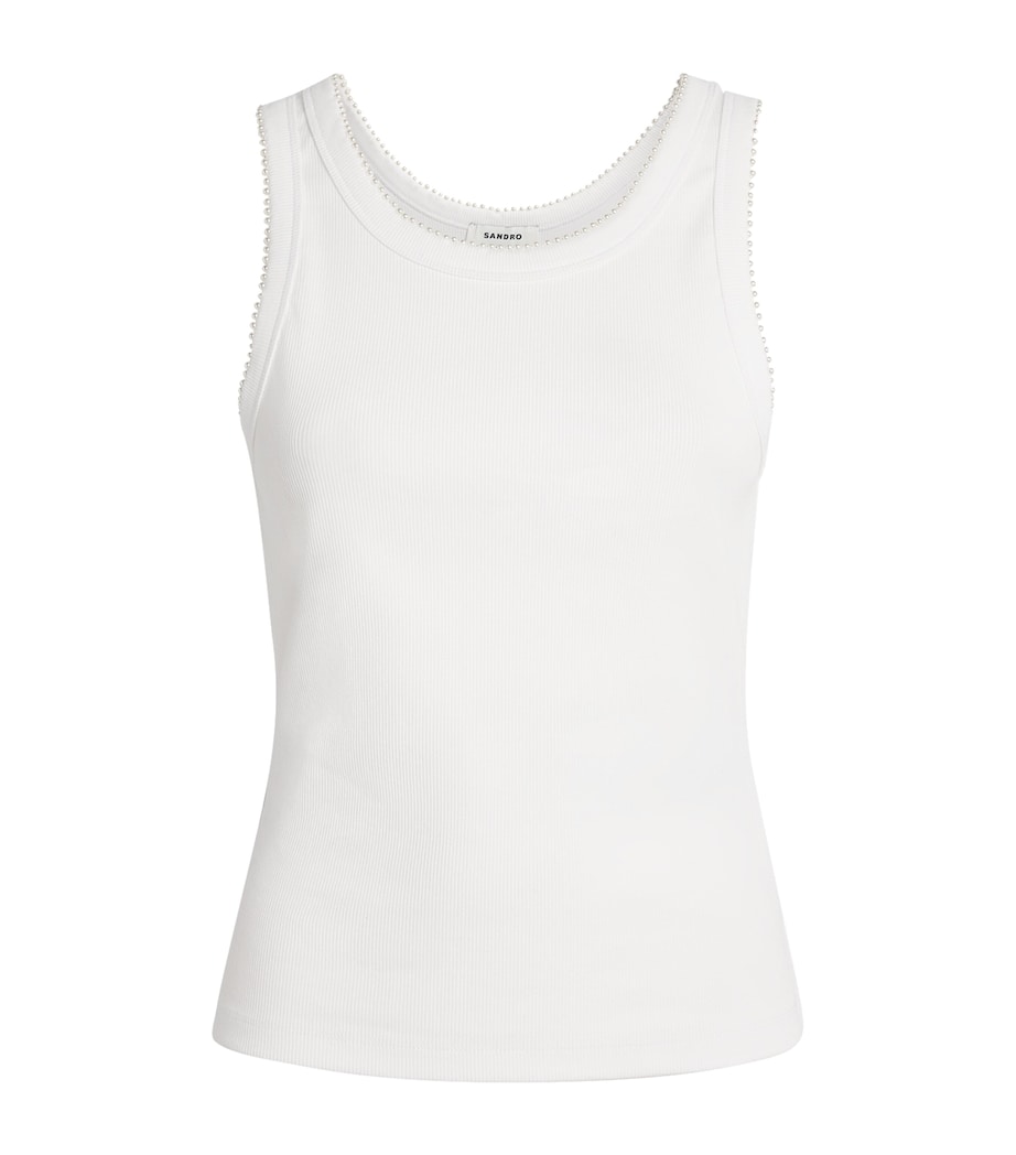 Sandro Paris Womens Stretch-Cotton Beaded Tank Top White Image 1