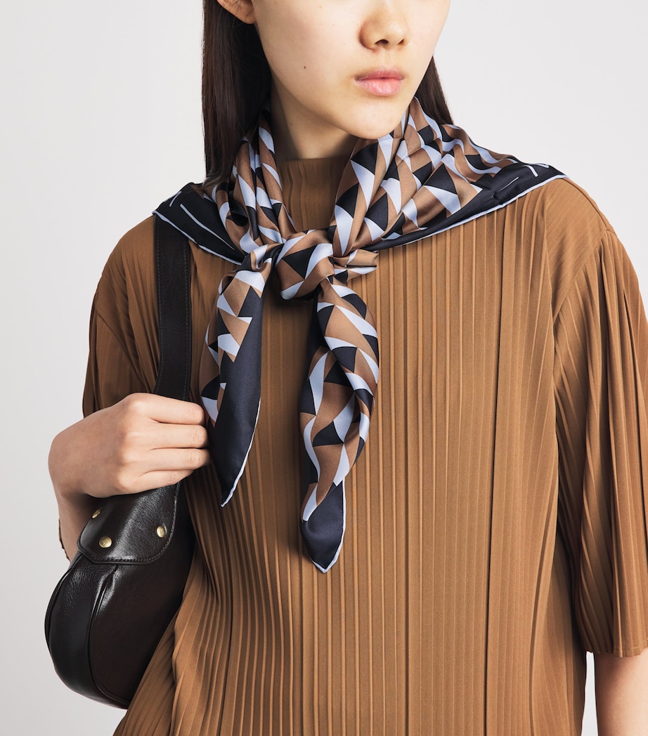 MM Silk Printed Scarf Brown Bronze Image 2