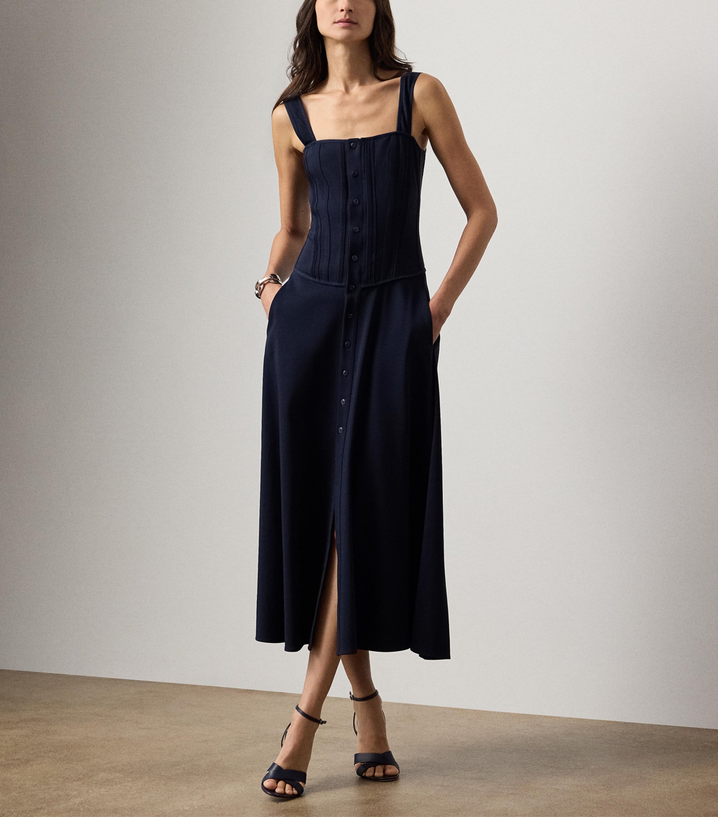 Ralph Lauren Collection Womens Sophee A-Line Midi Dress Navy Image 2