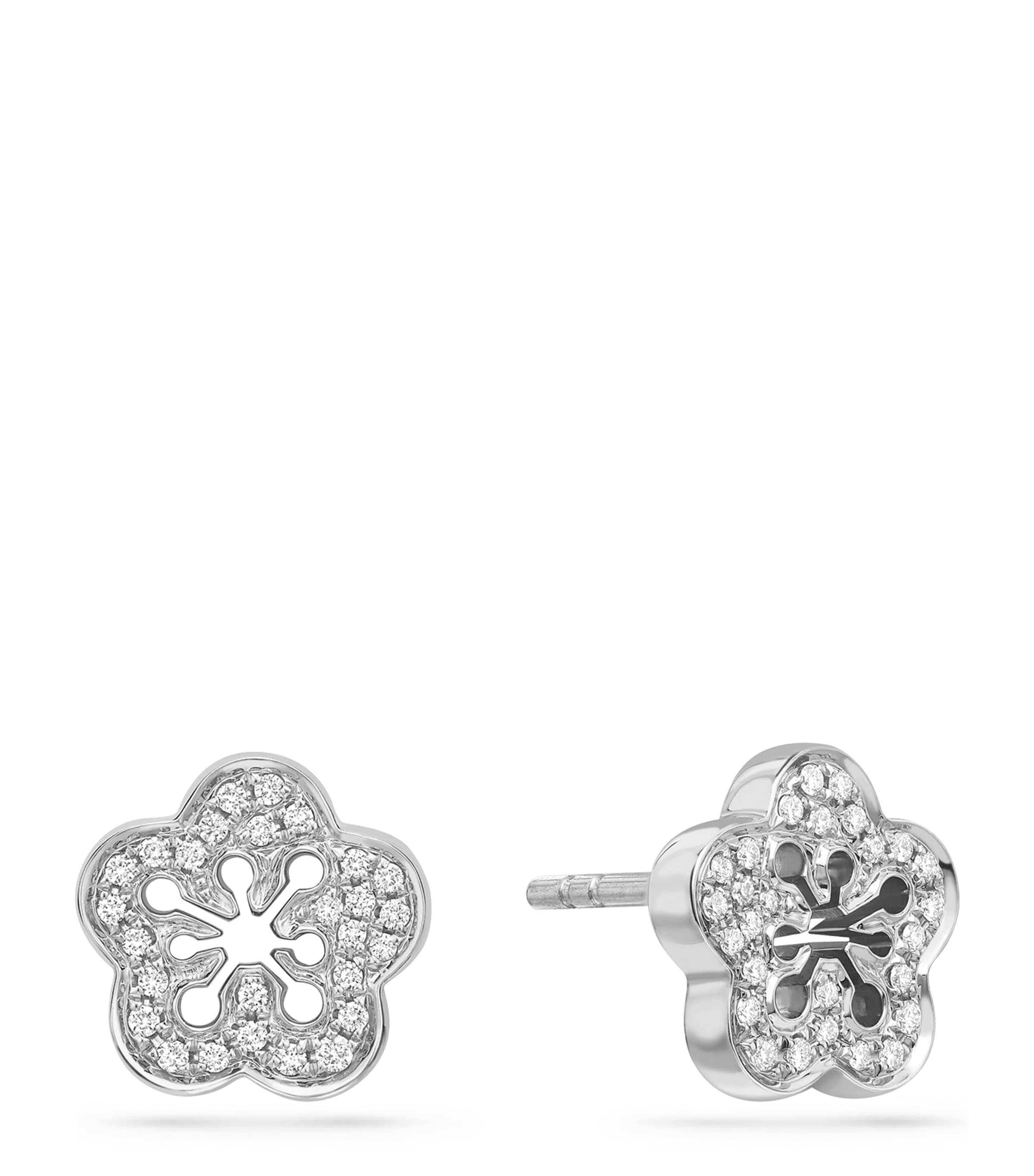 White Gold and Diamond Blossom Stud Earrings SILVER Image 3