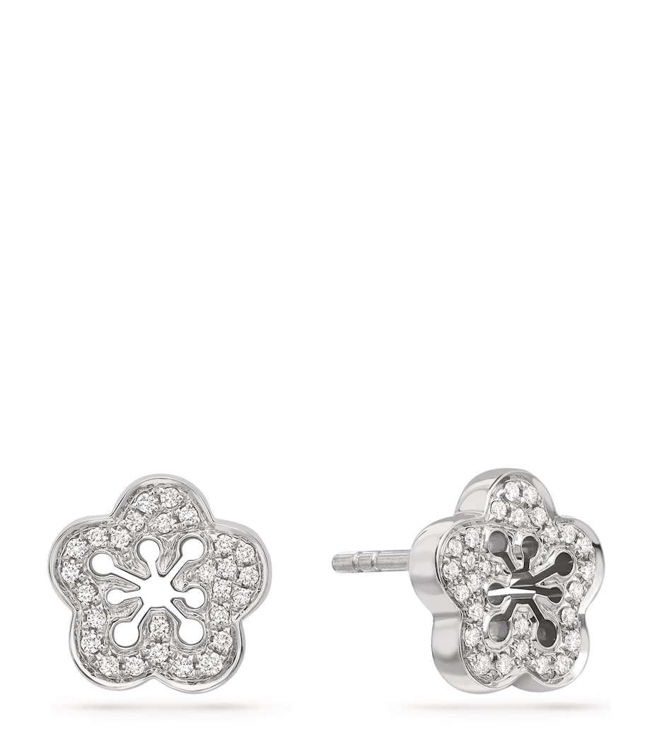 White Gold and Diamond Blossom Stud Earrings SILVER Image 3
