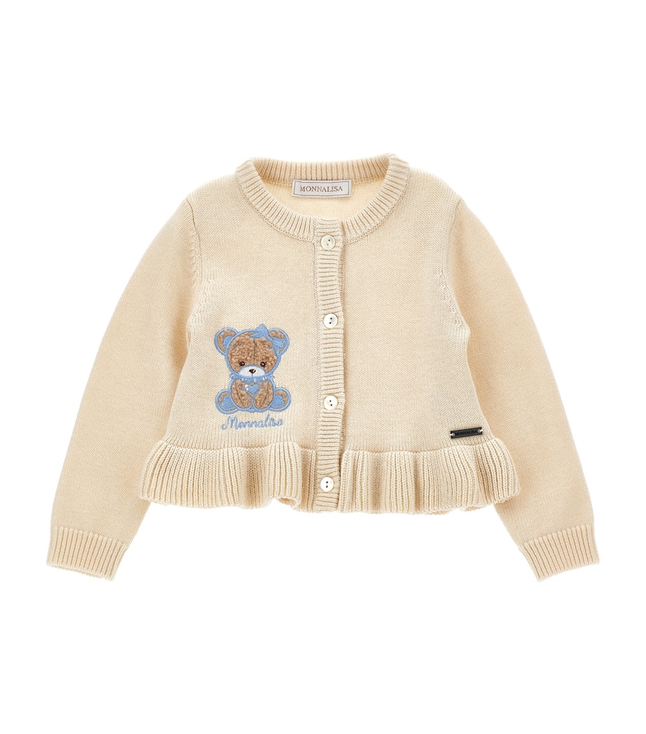 Wool-Cotton Bear Cardigan (3-36 Months) ECRU/CELESTE Image 1