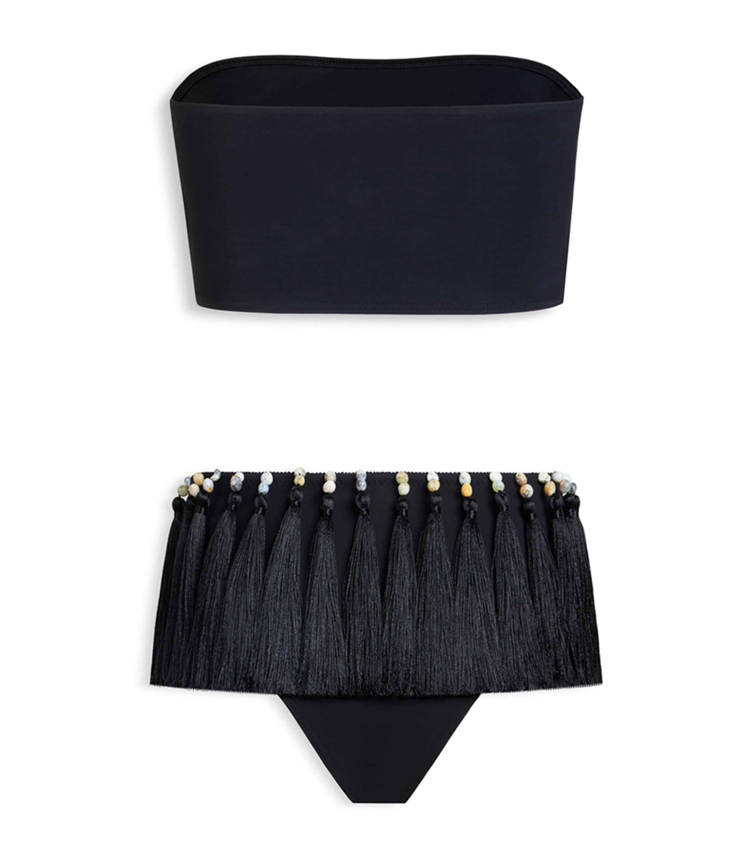Alaïa Womens Tassel-Trim Bandeau Bikini Black Image 2