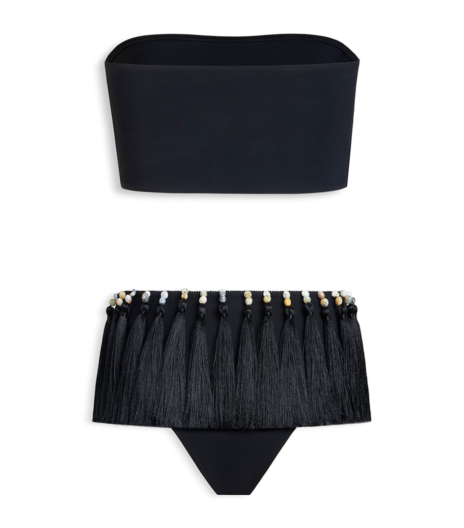 Alaïa Womens Tassel-Trim Bandeau Bikini Black Image 2