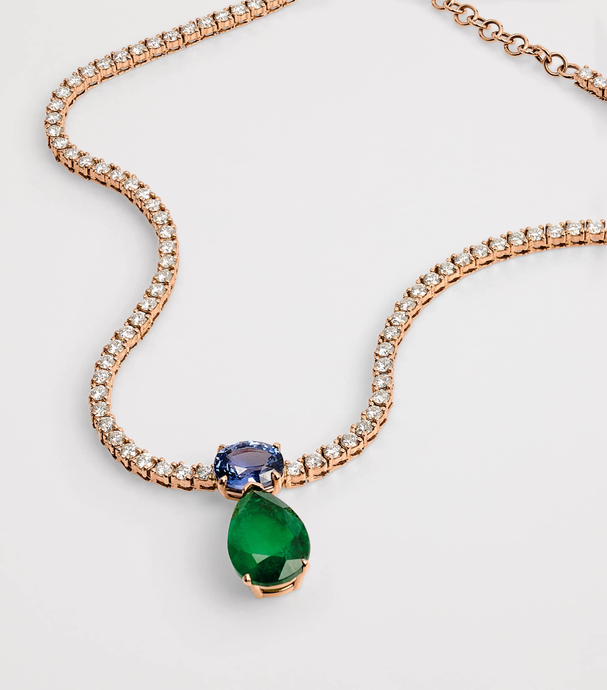 Rose Gold, Diamond, Sapphire and Emerald Ice Tennis Necklace ROSE GOLD Image 3