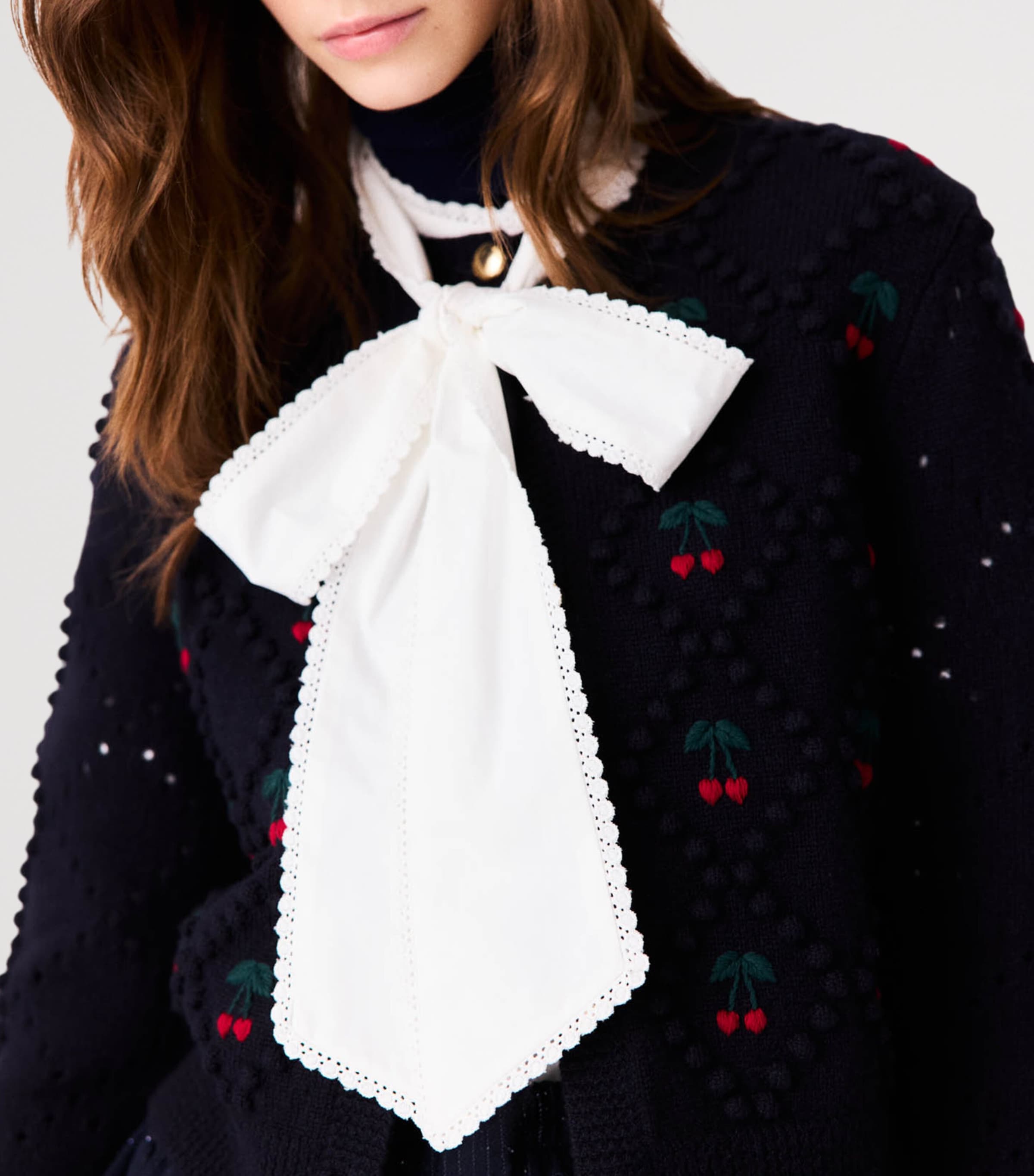 Maje Womens Wool Cherry-Embroidered Cardigan Navy Image 7