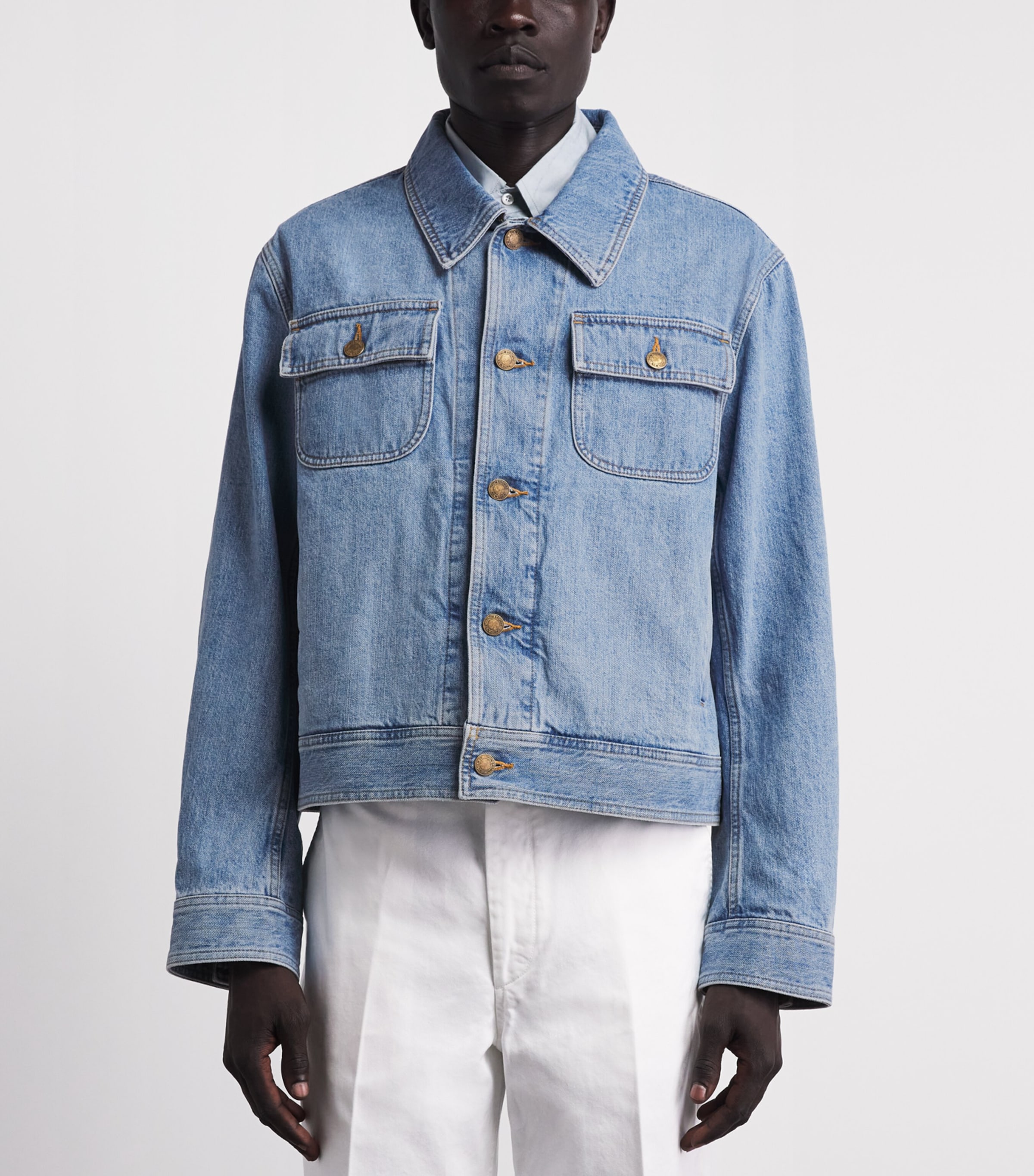 Thom Browne Mens Selvedge Denim Backstrap Utility Jacket Light Blue Image 4