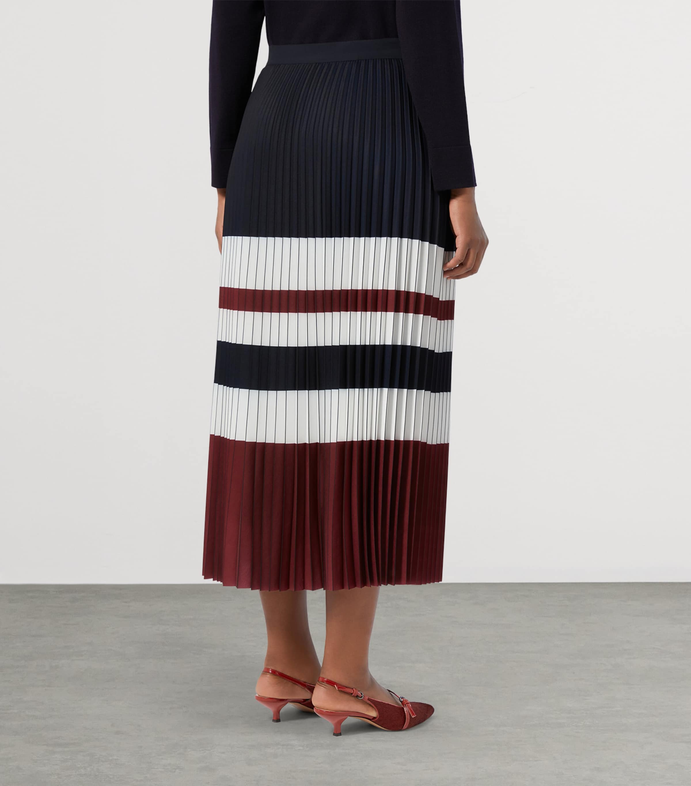 Stripe Pleated Midi Skirt CHERRY Image 3