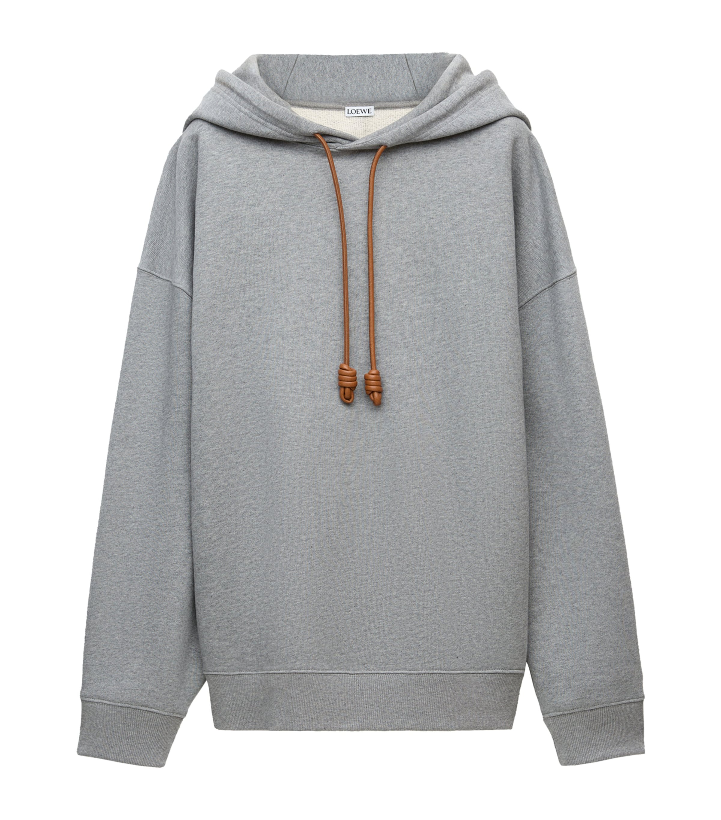 Loewe Cotton-blend Leather-anagram Hoodie In Grey