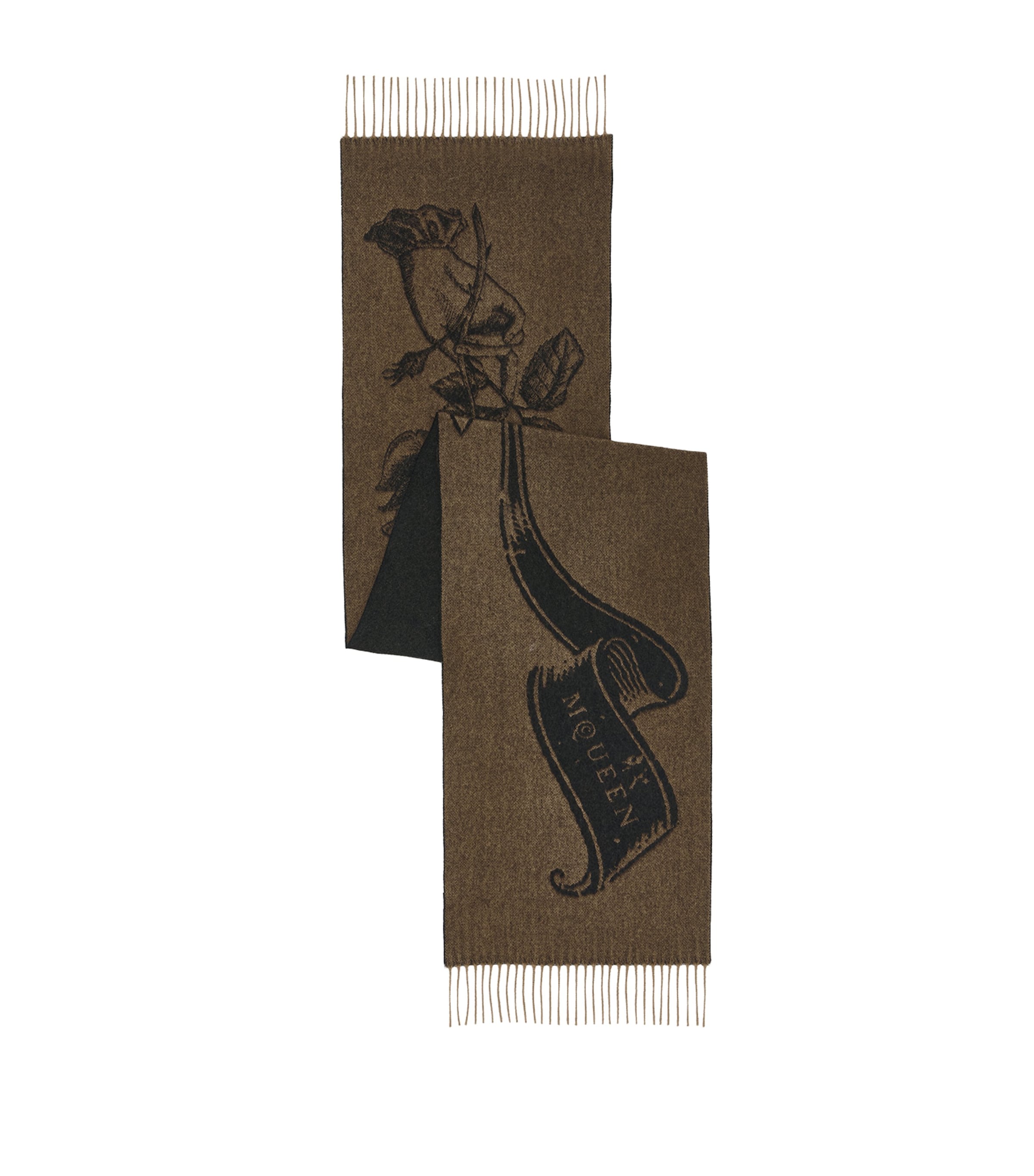 Alexander Mcqueen Cashmere-wool Tattoo Scarf In Brown