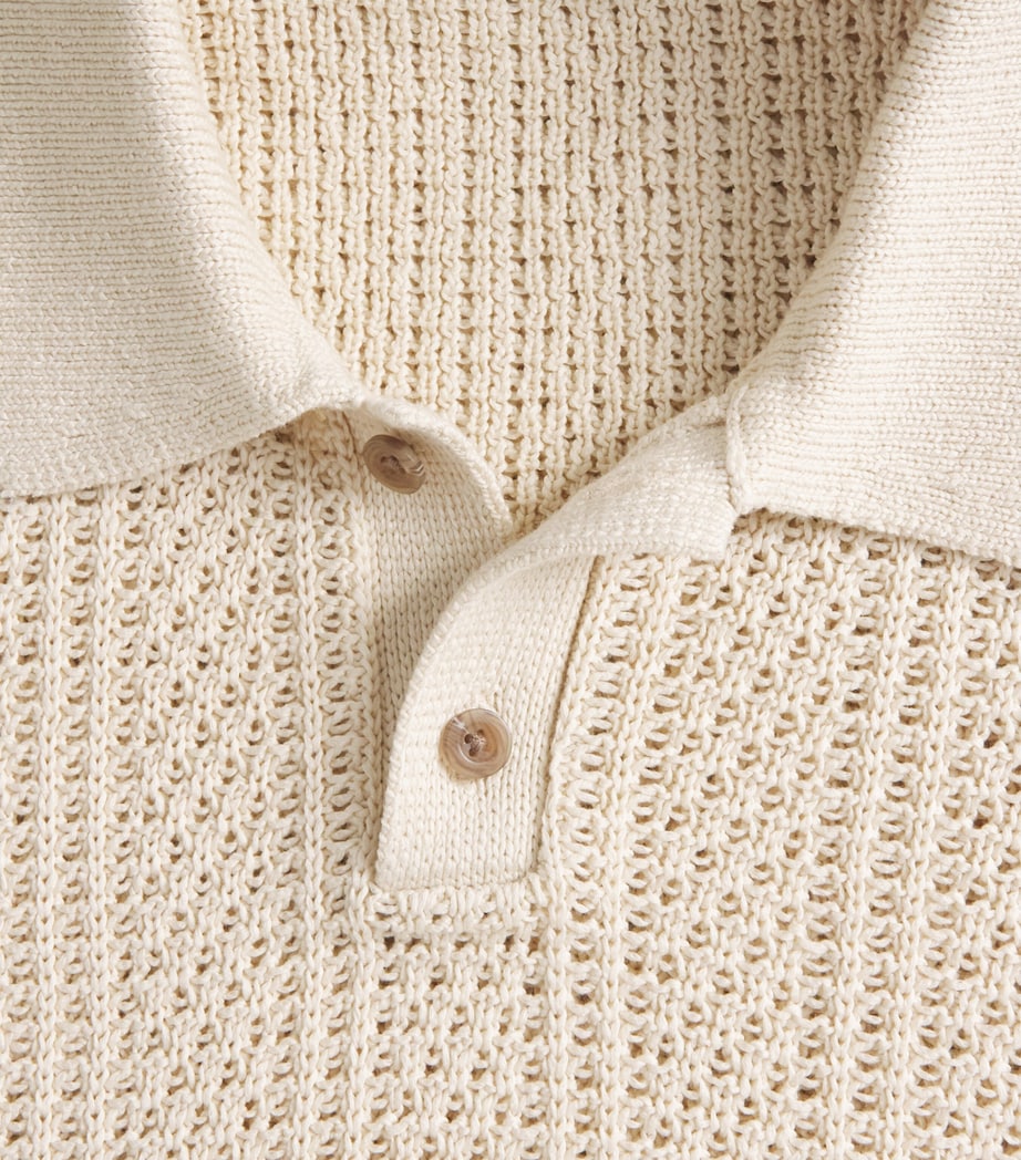 Vince Mens Cotton Crochet Knit Polo Shirt Dk Blanco Image 6