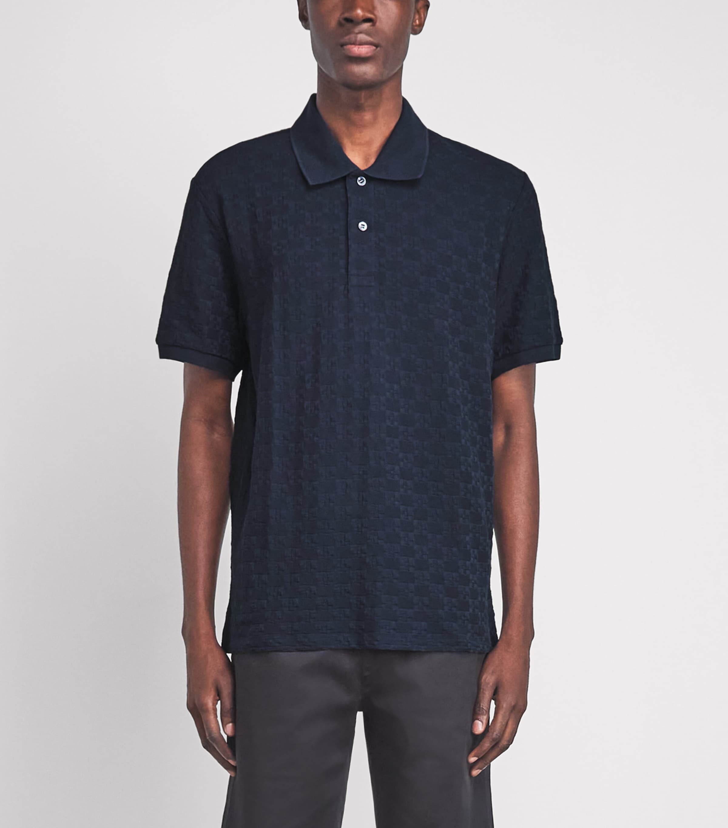 Sandro Paris Mens Cotton Jacquard Polo Shirt Midnight Blue Image 4