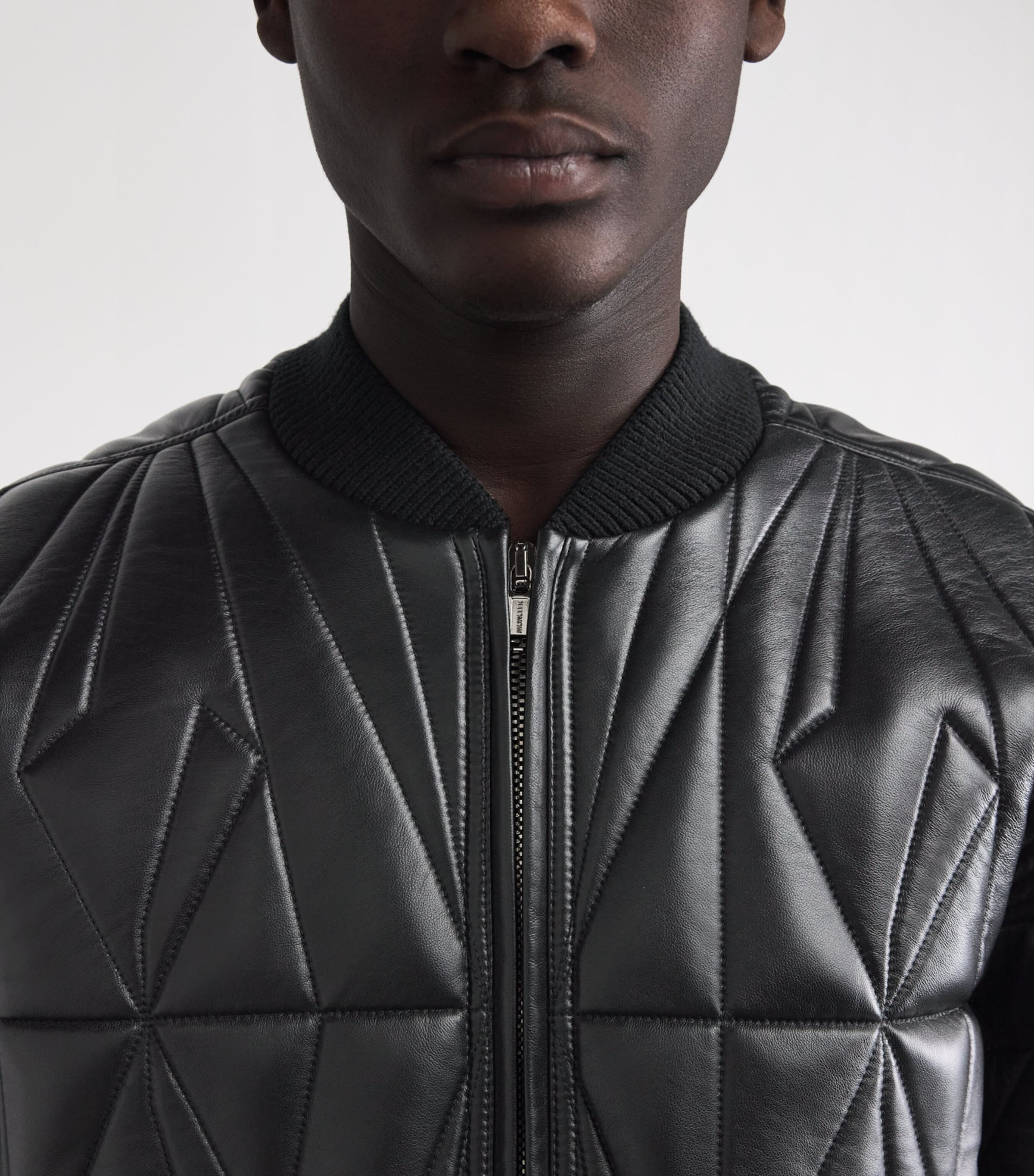 Rick Owens Mens x Moncler Leather Geocamo Cropped Bomber Jacket Black Image 3