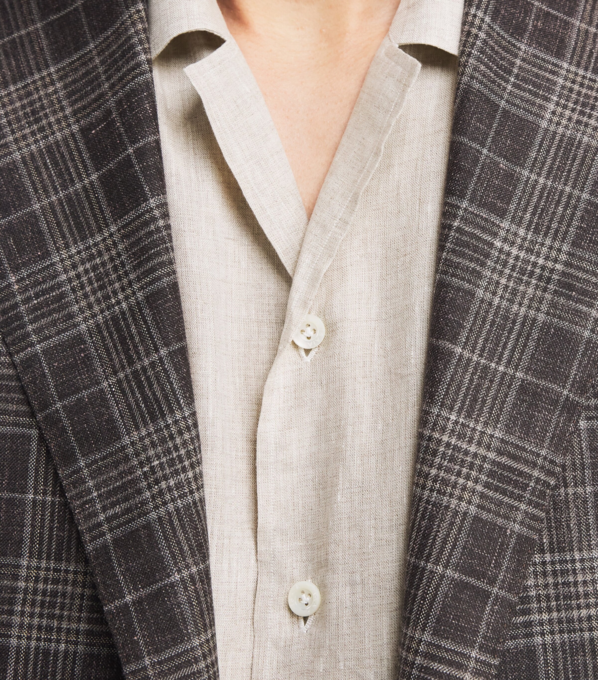 Isaia Mens Linen Camp-Collar Shirt Image 3