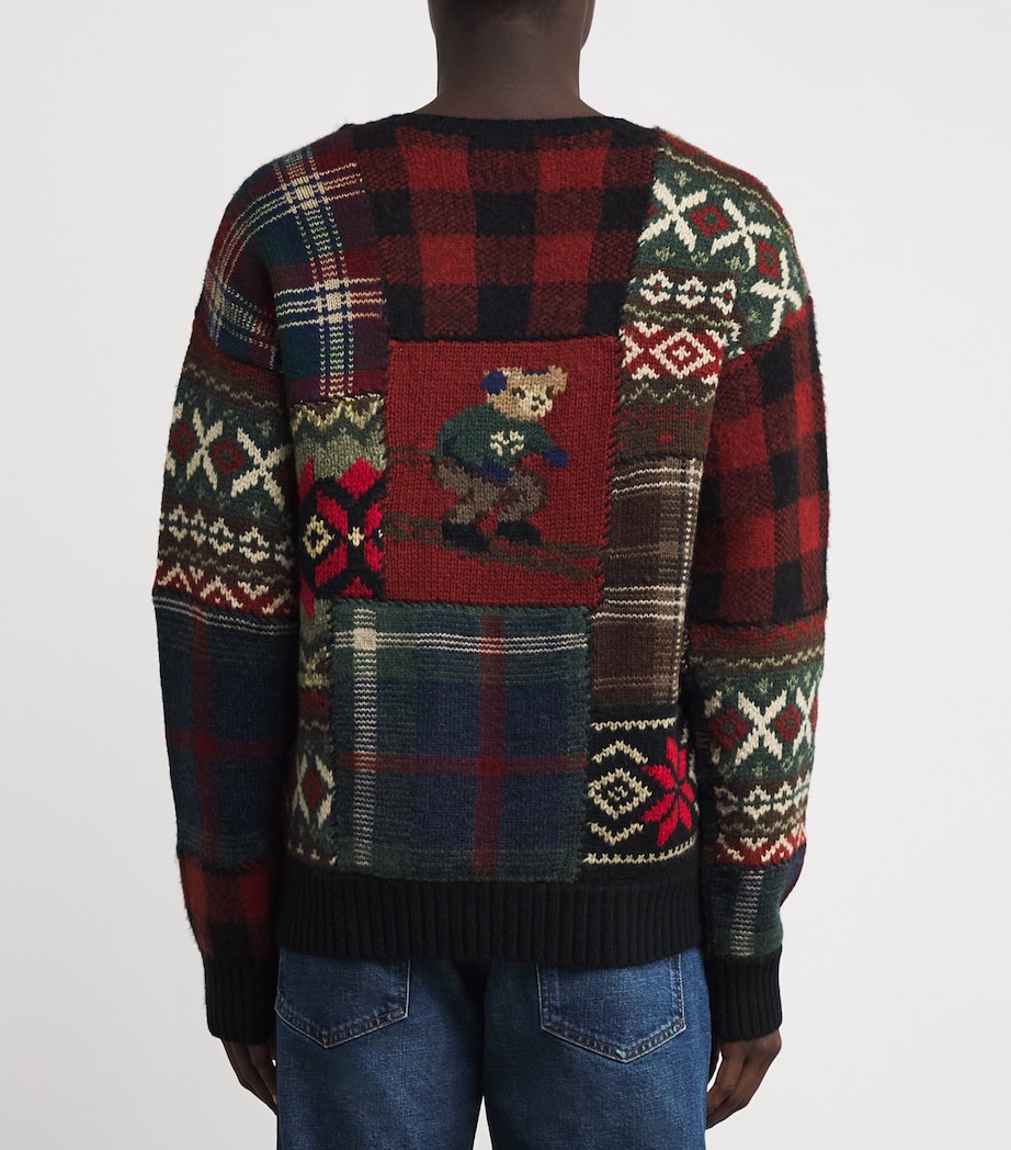 Wool Patchwork Polo Bear Sweater BLACK Image 4