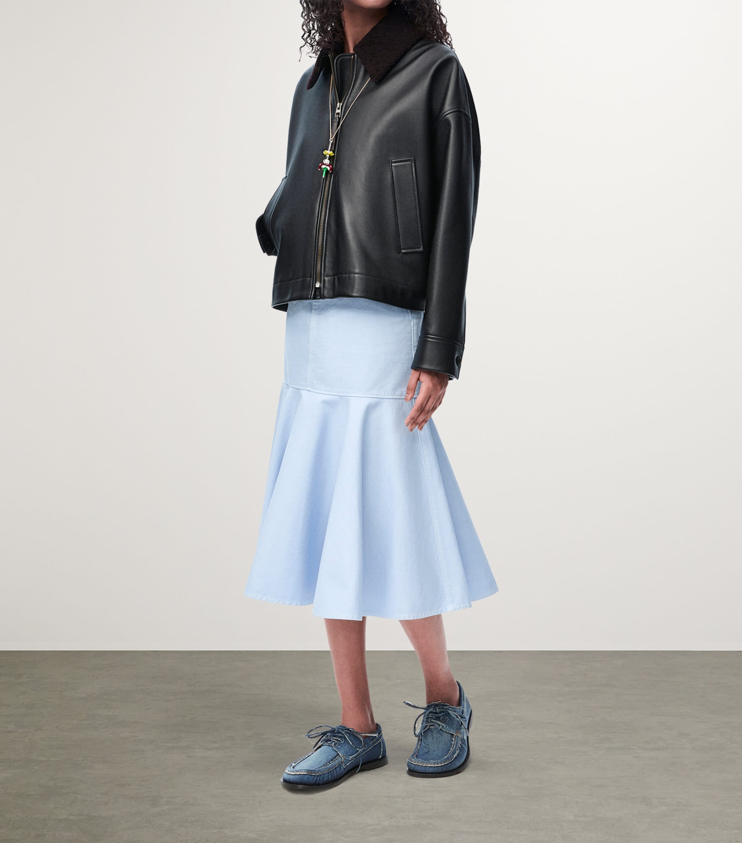 Leather Shearling-Collared Jacket BLACK Image 2