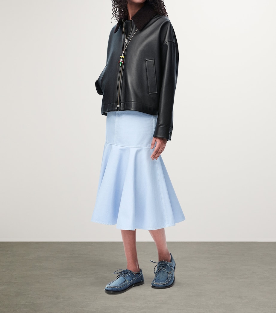 Leather Shearling-Collared Jacket BLACK Image 2