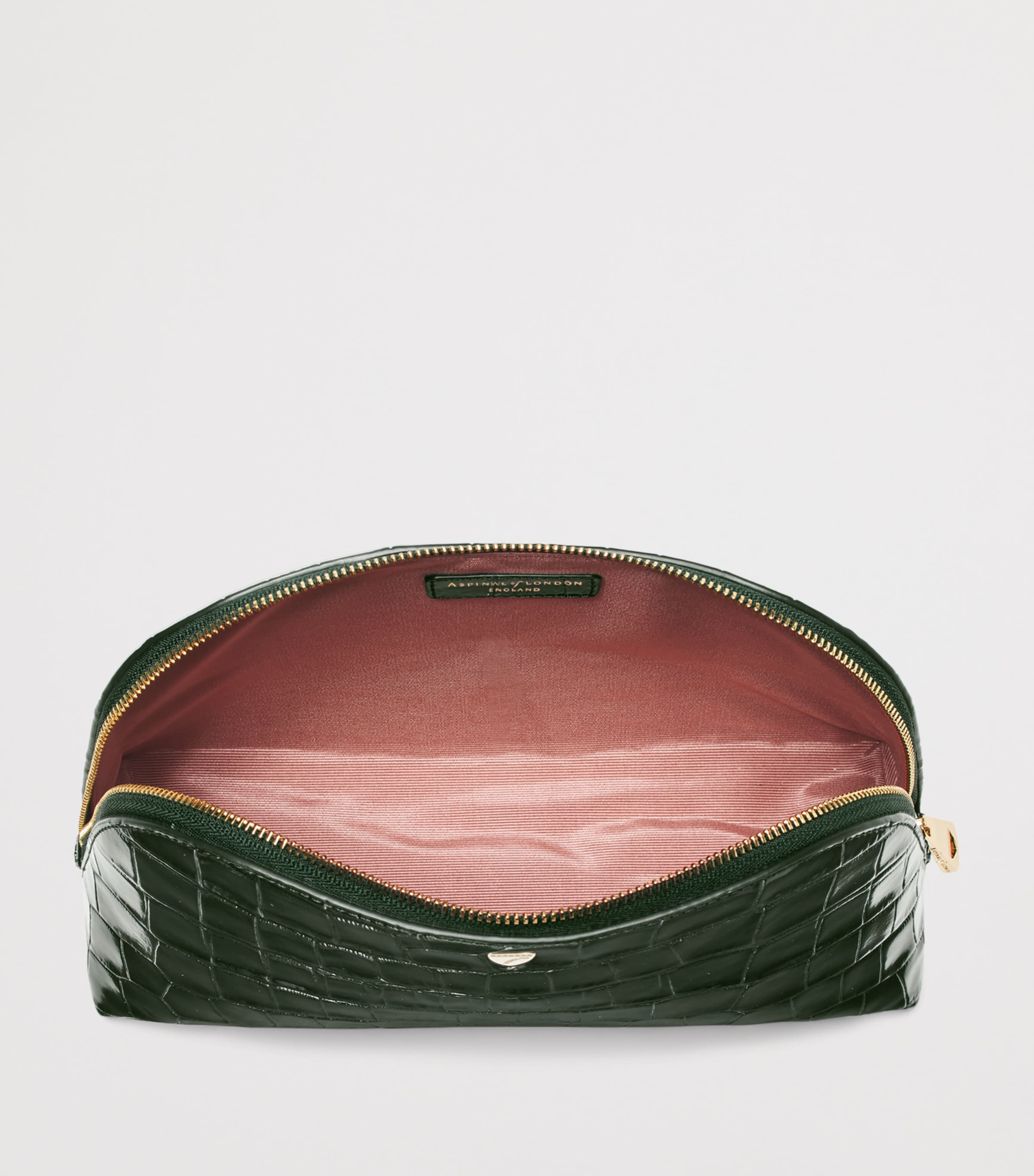 Aspinal Of London Large Leather Croc-Embossed Cosmetic Case Evergreen Image 4