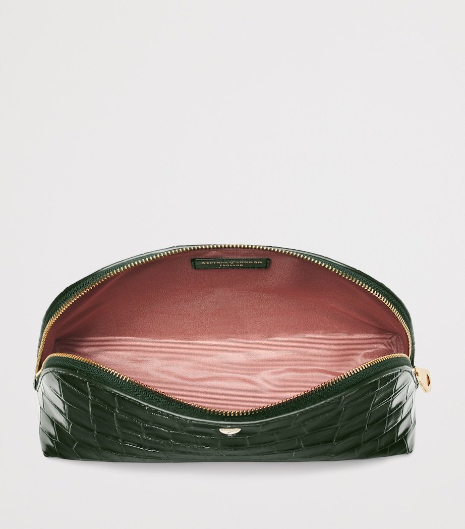 Aspinal Of London Large Leather Croc-Embossed Cosmetic Case Evergreen Image 4