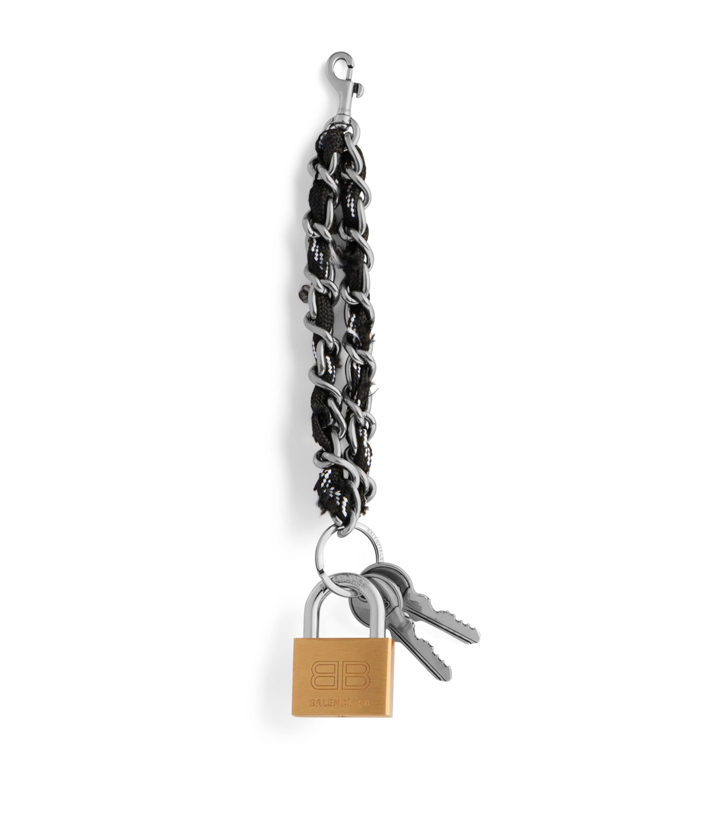 Balenciaga Shoelace Padlock Keyring In Black