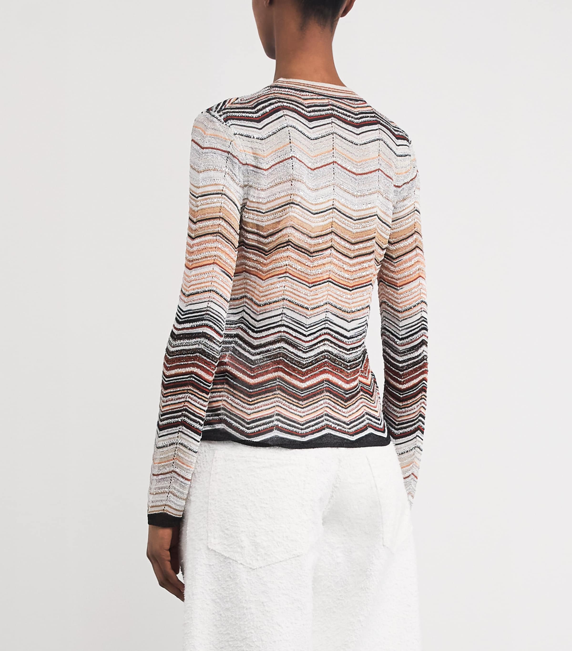 Embellished Zigzag Cardigan SM9ZV RED/BEIGE TONE Image 4