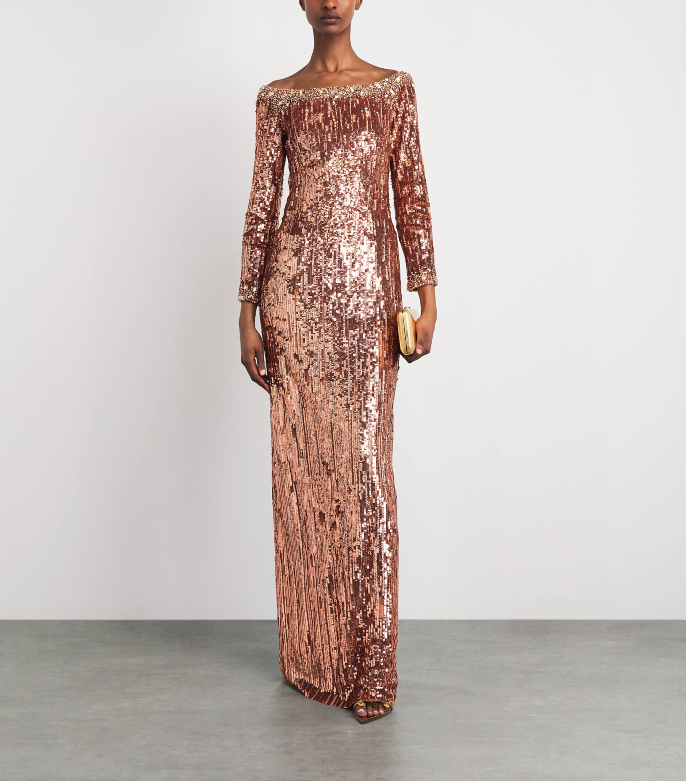 Jenny Packham Womens Sequinned Marnie Gown Sable Image 2