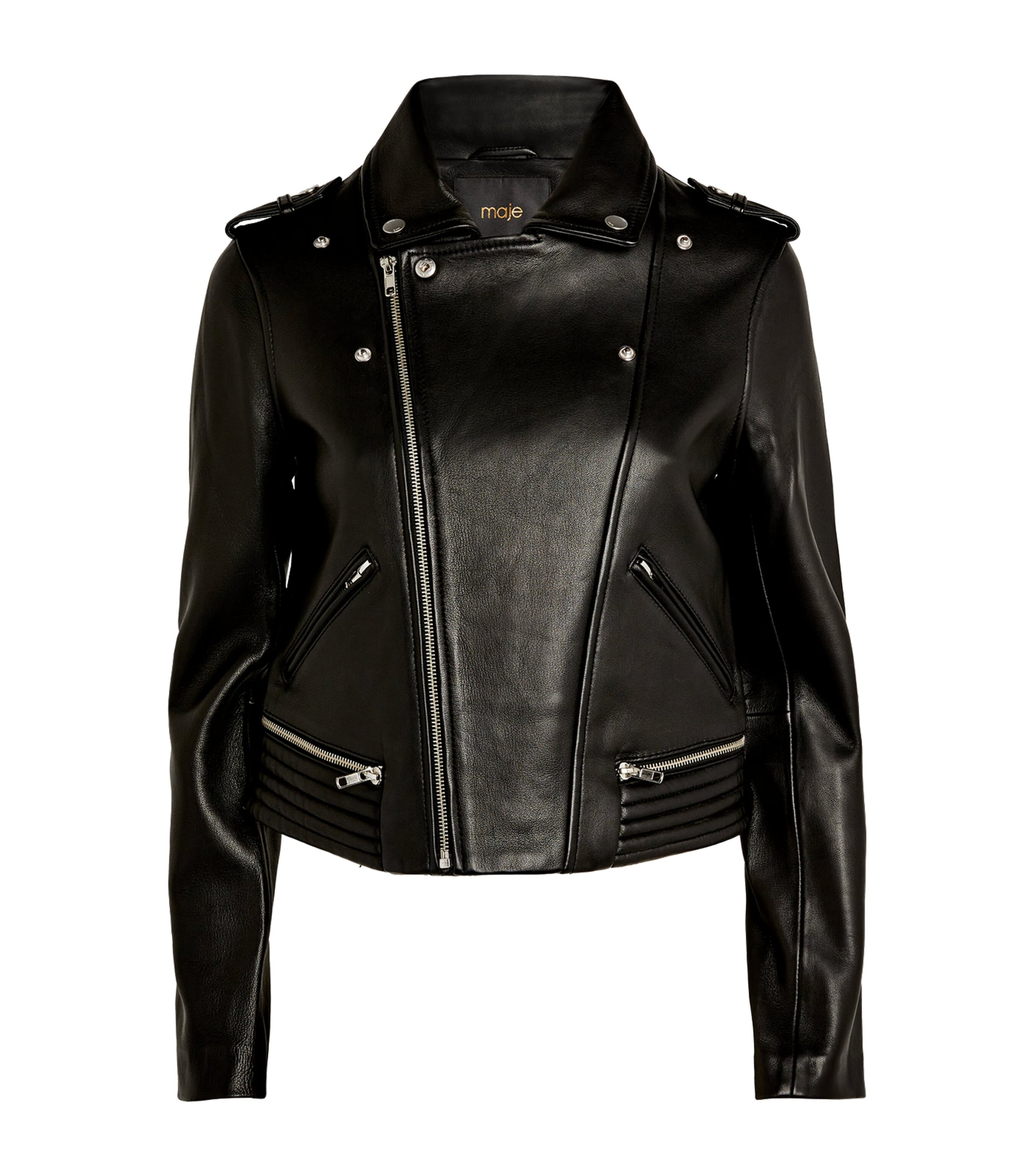 Shop Maje Leather Biker Jacket In Black