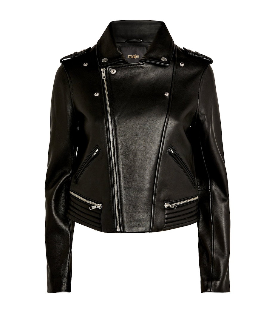 Leather Biker Jacket BLACK Image 1