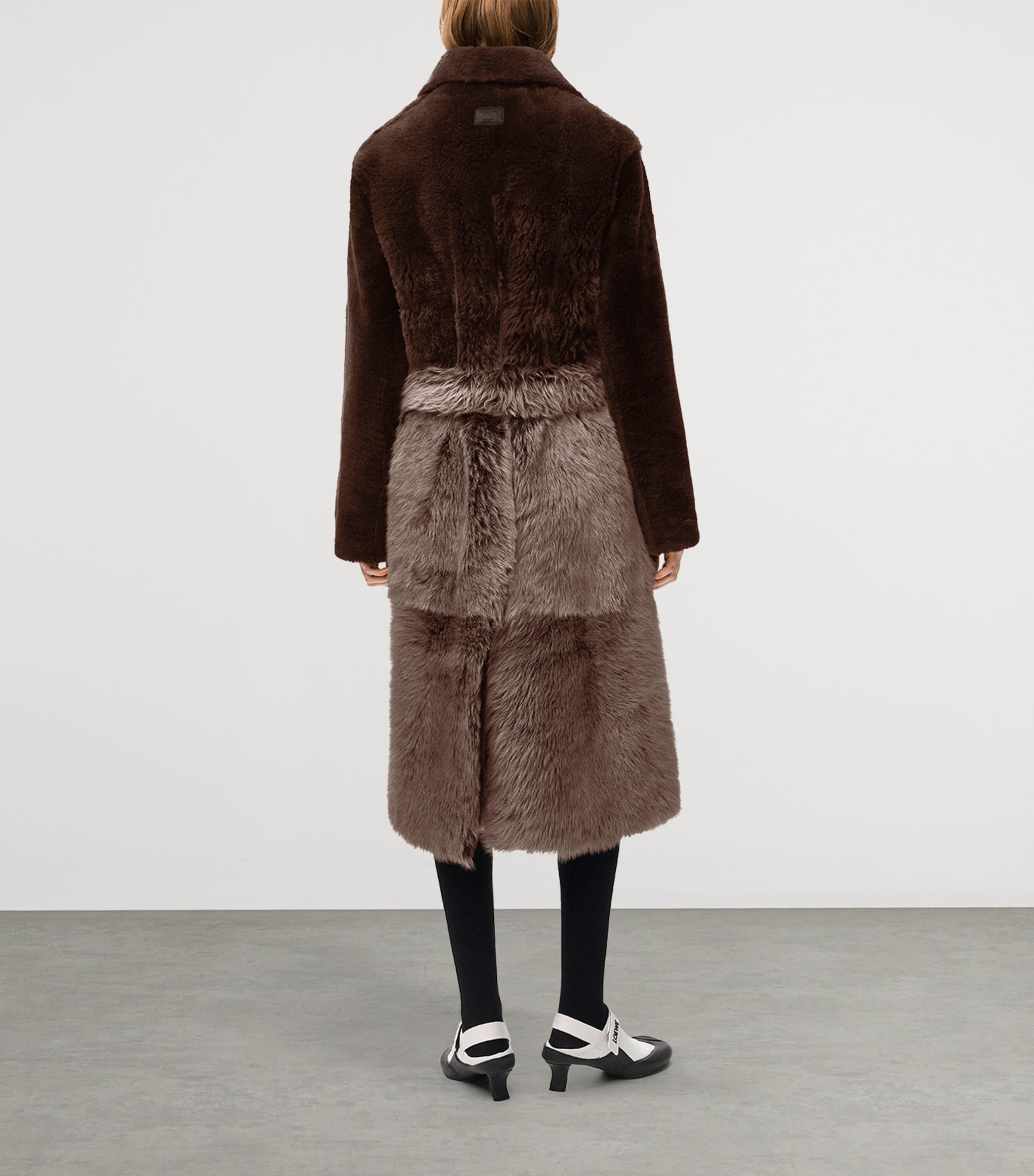 LOEWE Womens Shearling Hand-Dyed Coat Dark Brown Image 3