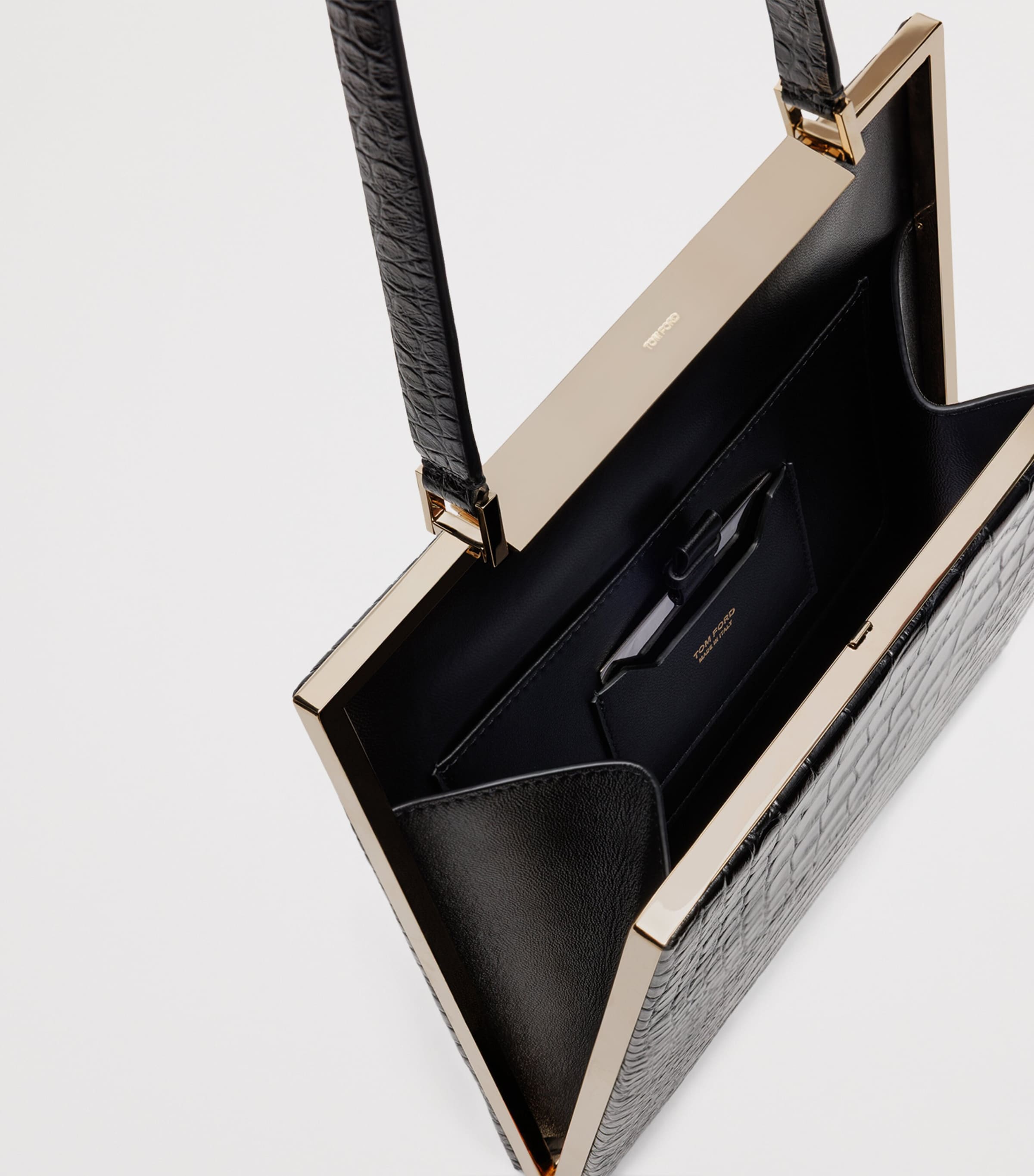 TOM FORD Black Croc-Embossed Leather Top-Handle Bag | Harrods US