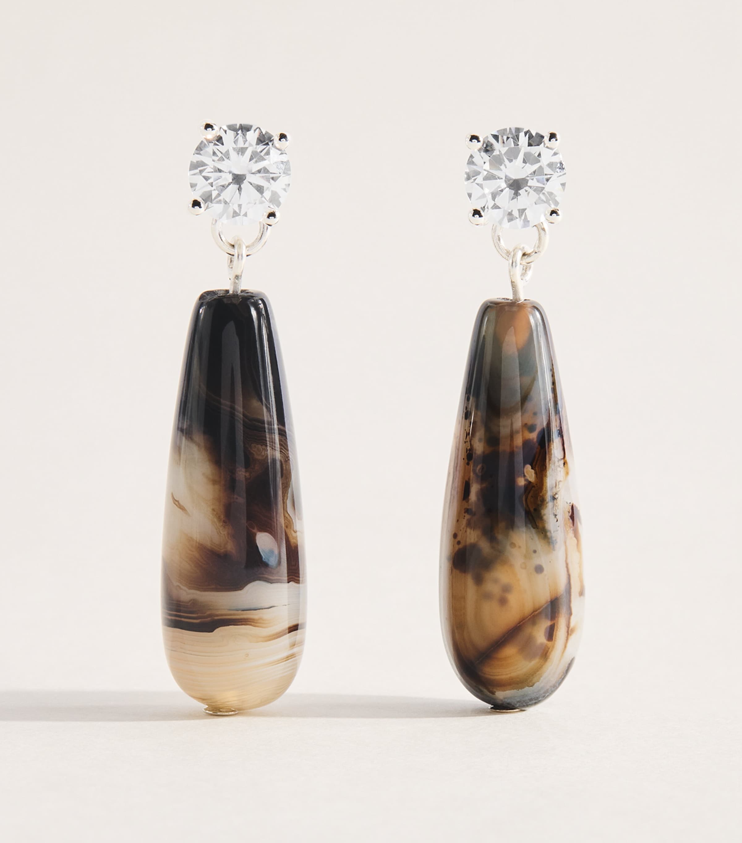Completedworks Silver, Cubic Zirconia And Banded Agate Drop Earrings